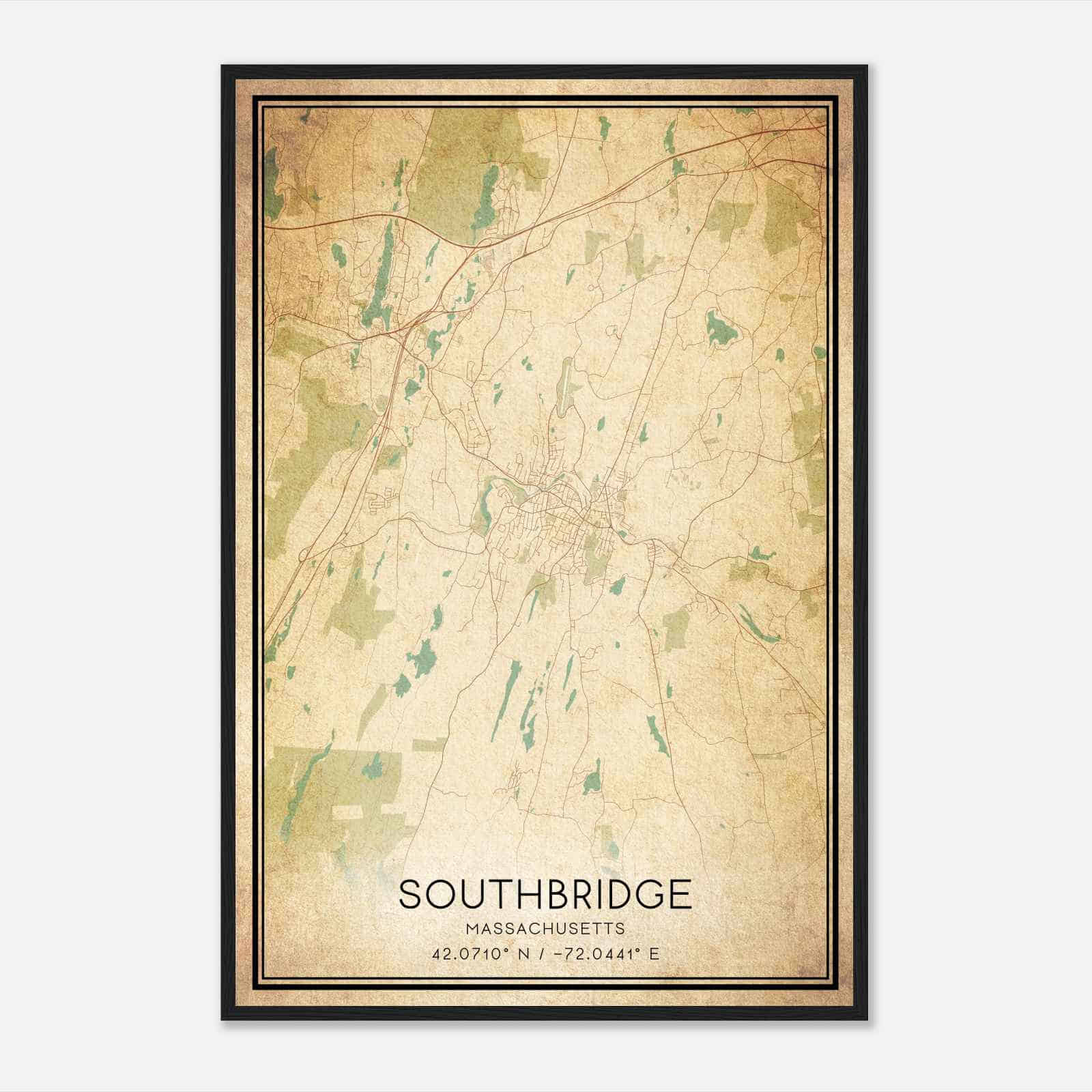 Vintage Southbridge Massachusetts Map Poster, Modern Home Decor Wall Art Print
