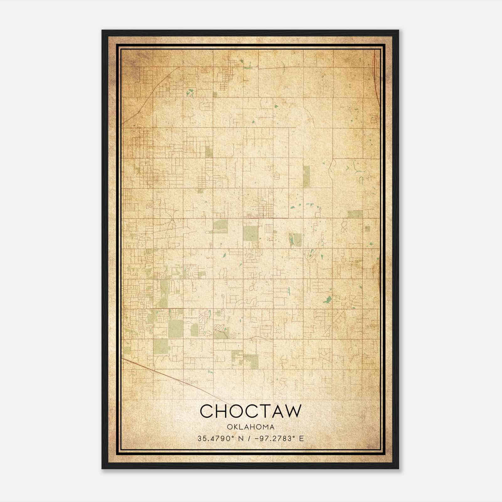 Vintage Choctaw Oklahoma Map Poster, Modern Home Decor Wall Art Print