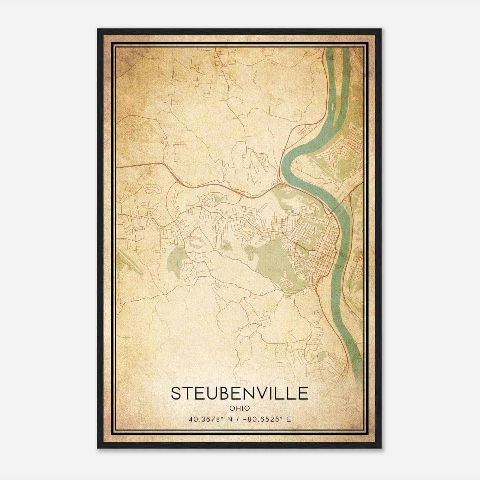 Vintage Steubenville Ohio Map Poster, Modern Home Decor Wall Art Print
