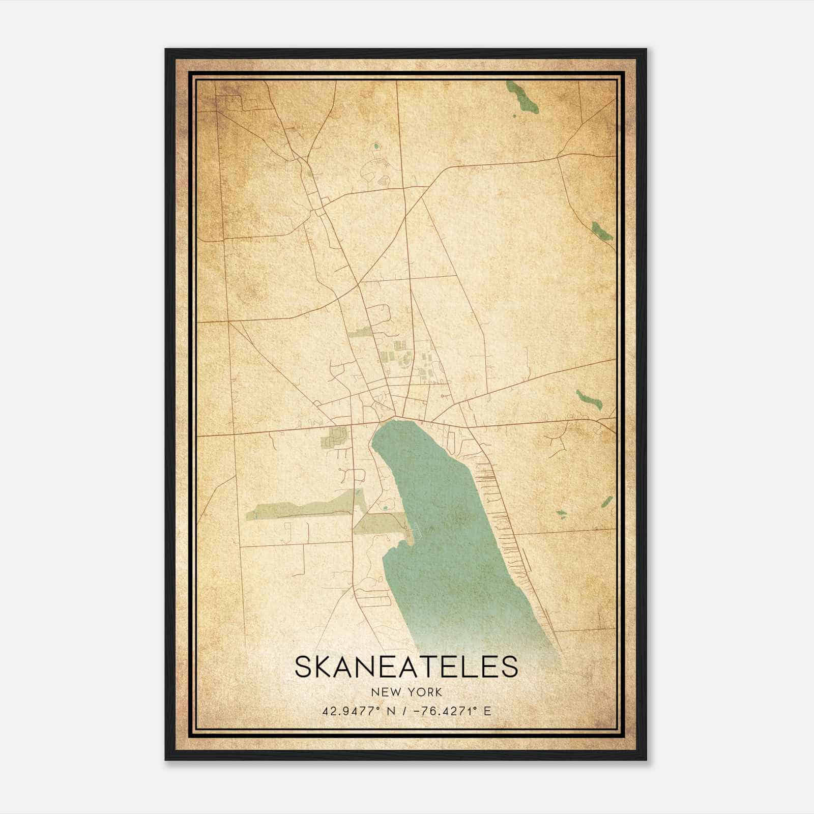 Vintage Skaneateles New York Map Poster, Modern Home Decor Wall Art Print
