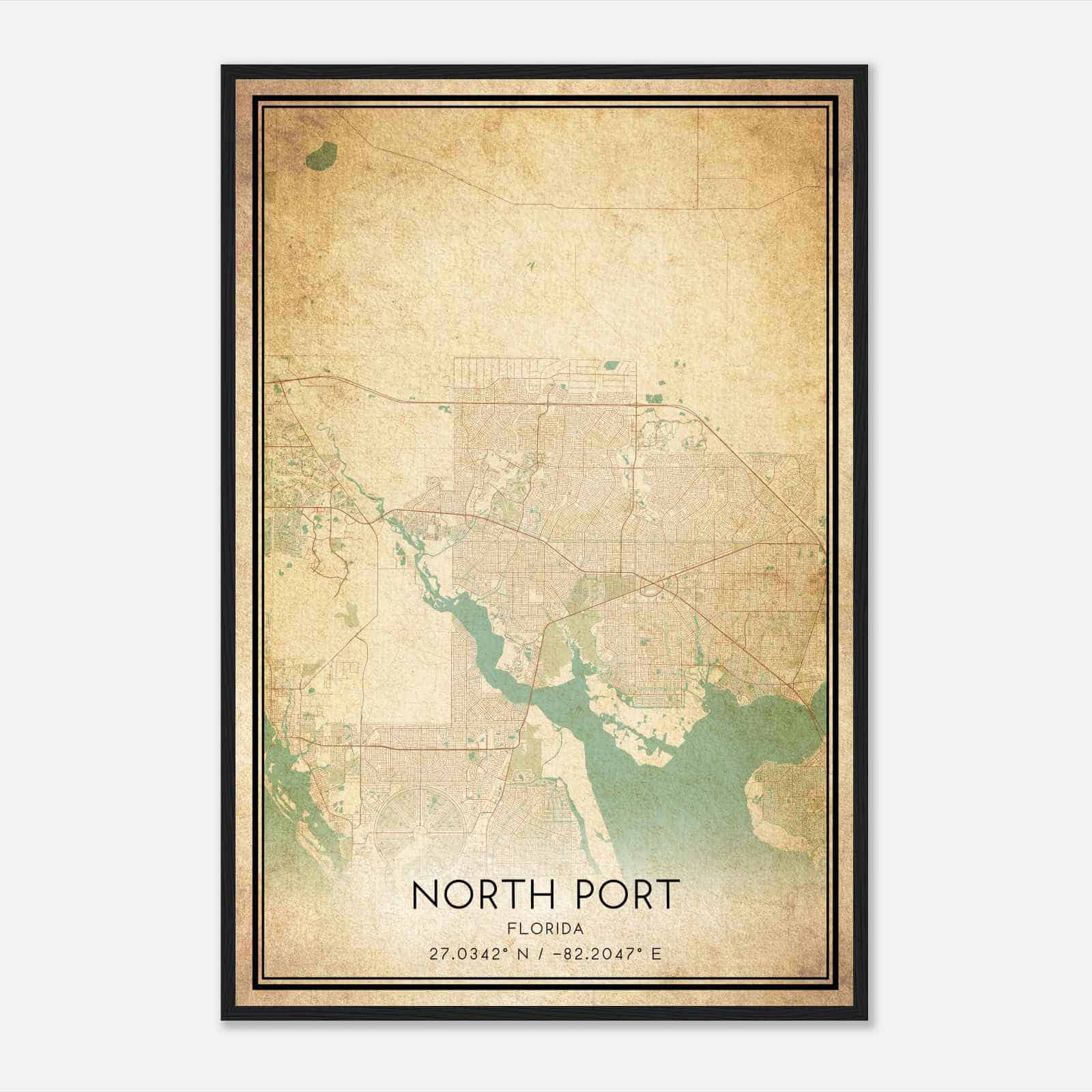 Vintage North Port Florida Map Poster, Modern Home Decor Wall Art Print