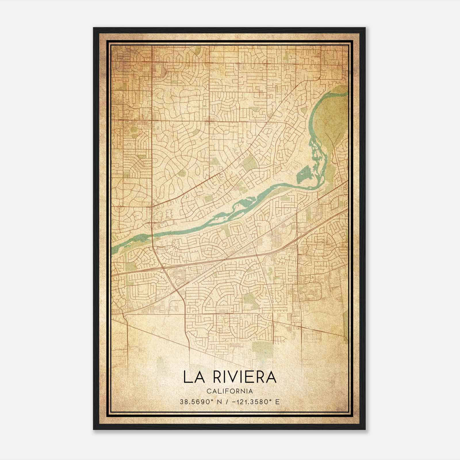 Vintage La Riviera California Map Poster, Modern Home Decor Wall Art Print