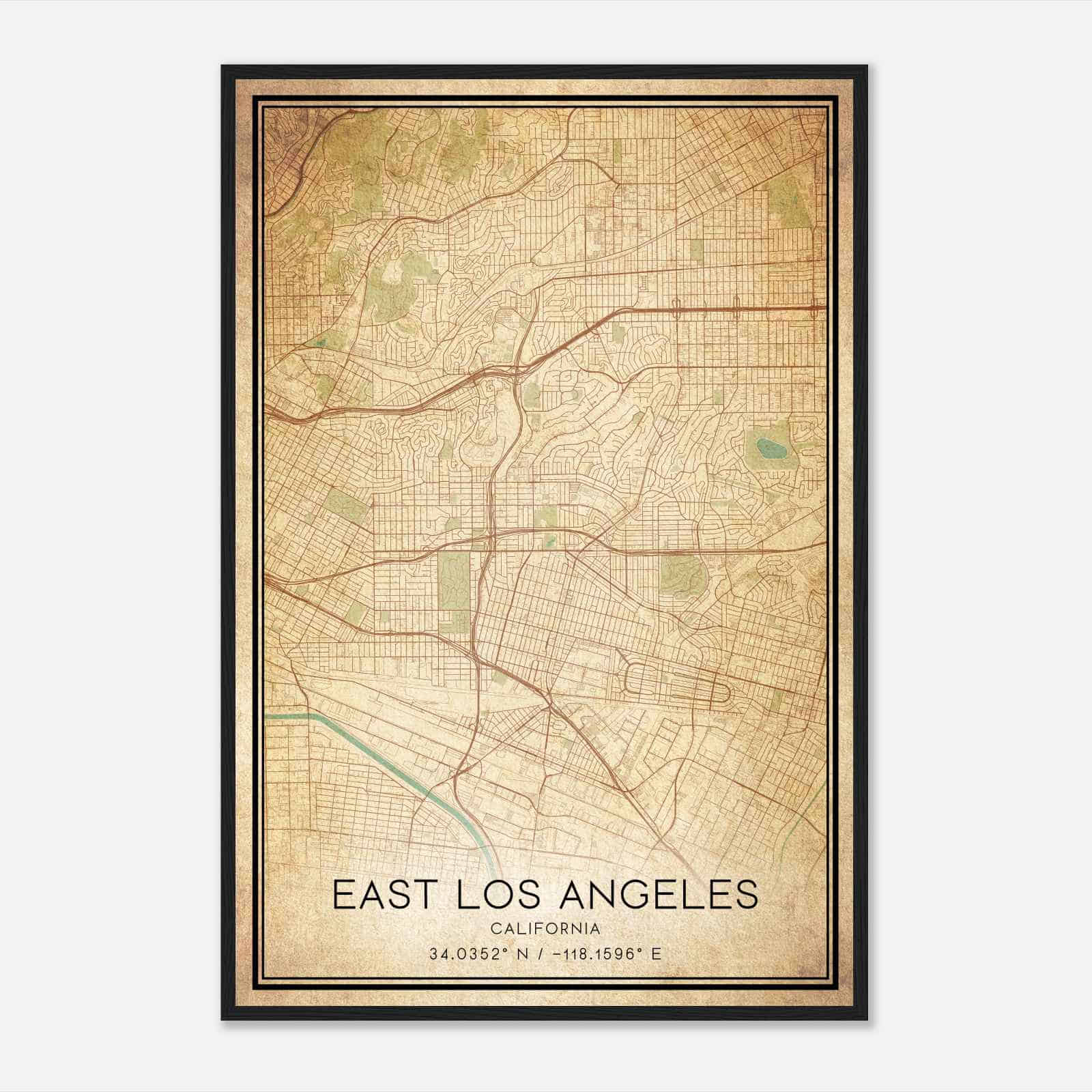 Vintage East Los Angeles California Map Poster, Modern Home Decor Wall Art Print