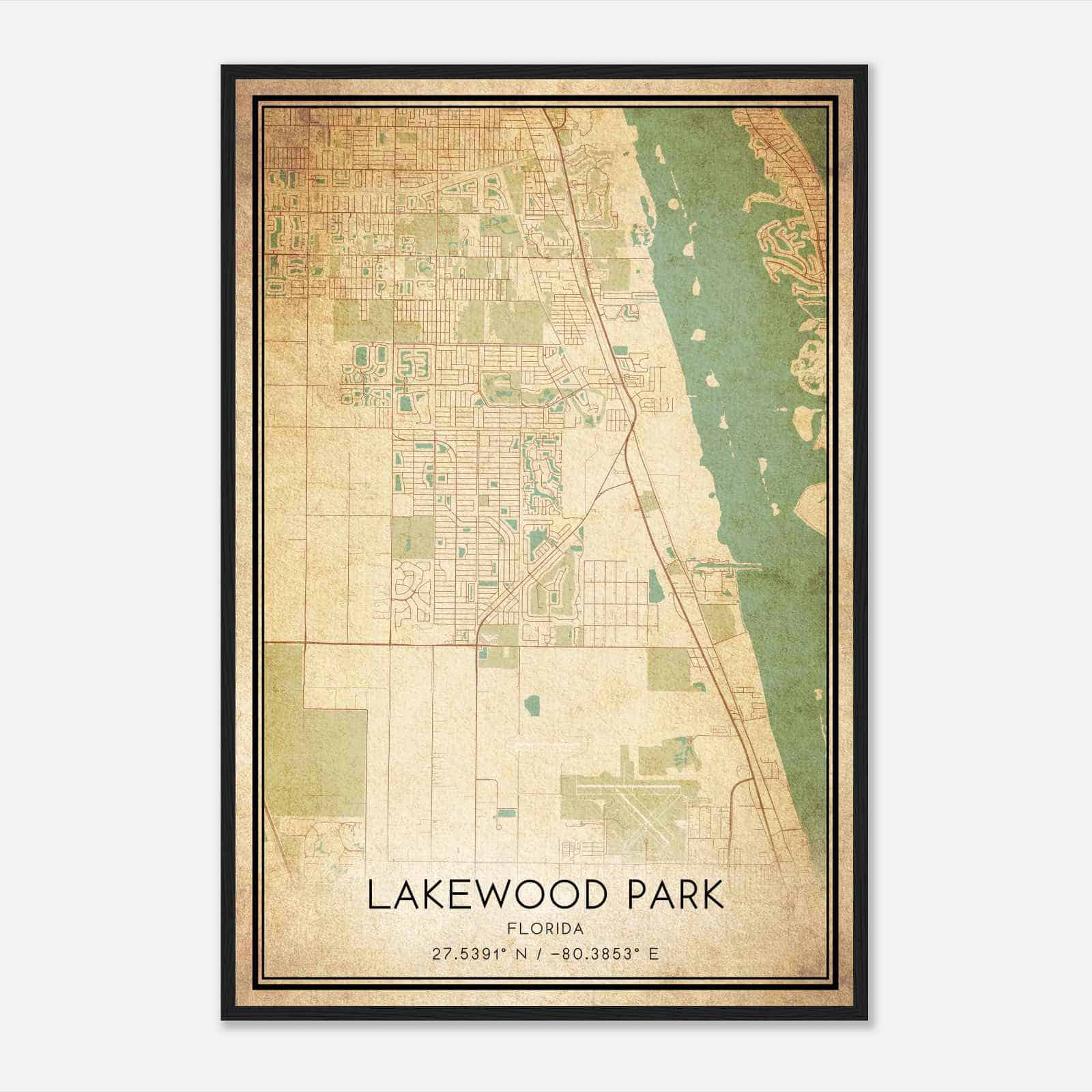 Vintage Lakewood Park Florida Map Poster, Modern Home Decor Wall Art Print