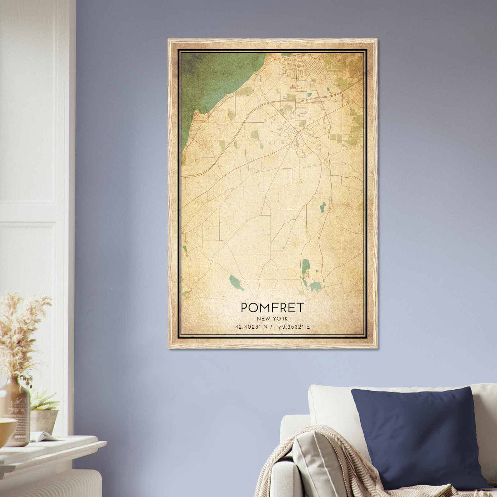 Vintage Pomfret New York Map Poster, Modern Home Decor Wall Art Print