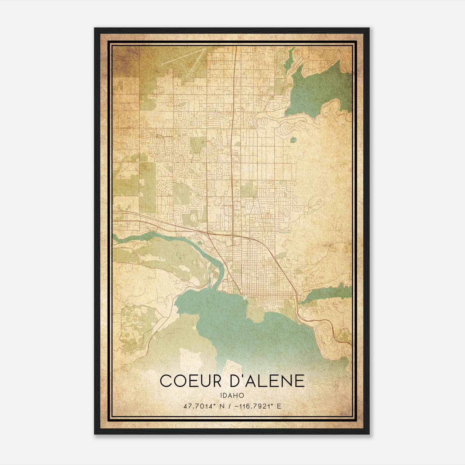 Vintage Coeur D’alene Idaho Map Poster, Modern Home Decor Wall Art Print
