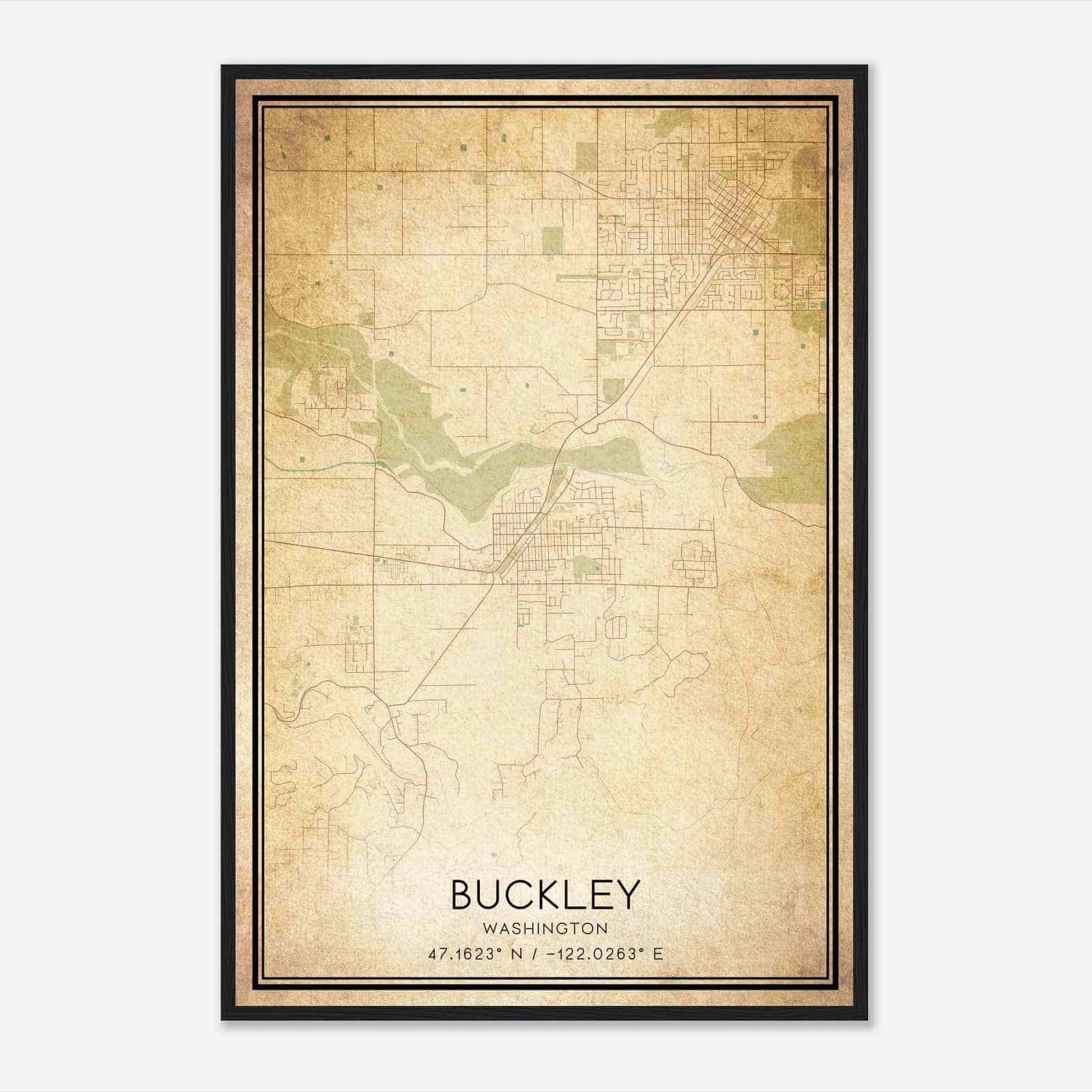 Vintage Buckley Washington Map Poster, Modern Home Decor Wall Art Print
