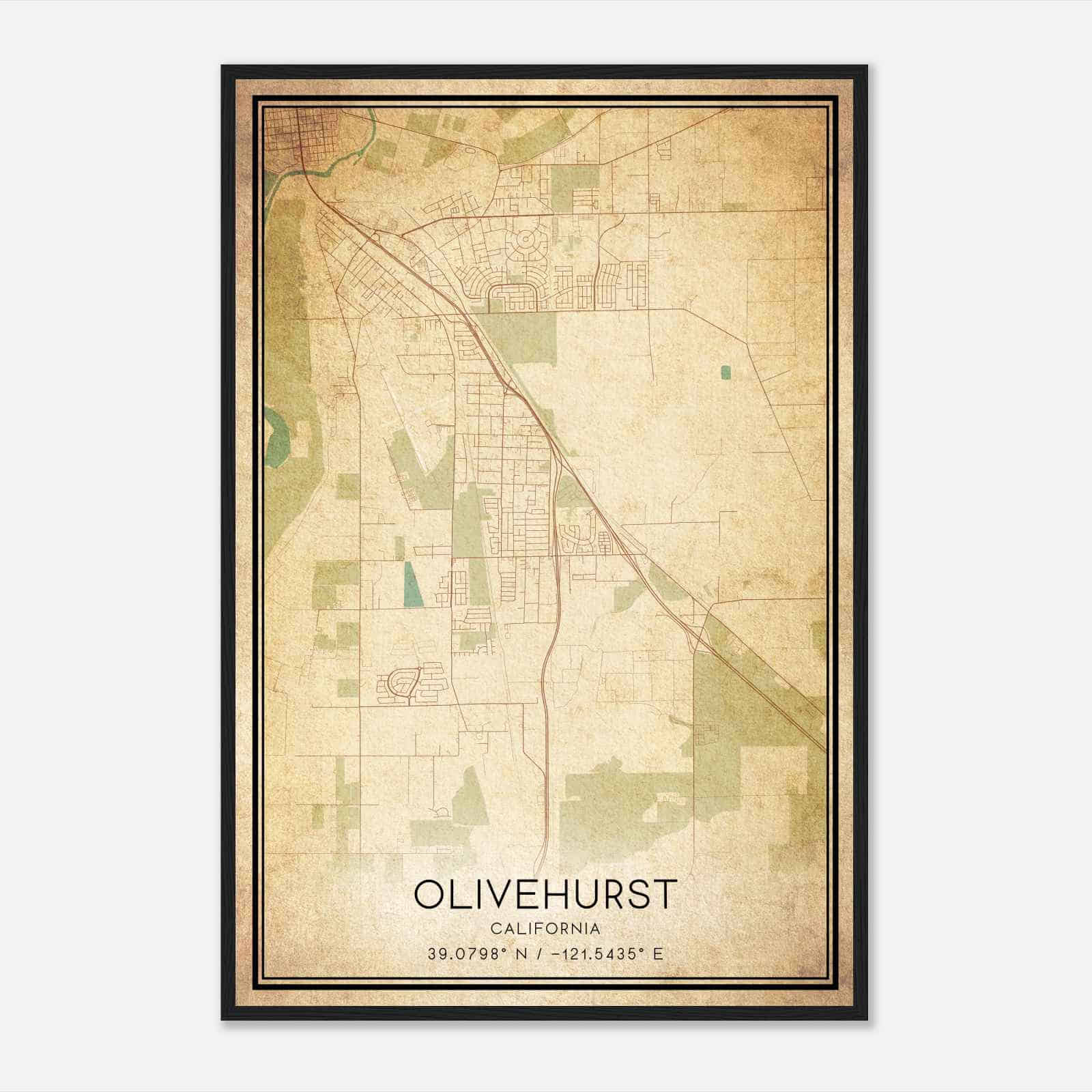 Vintage Olivehurst California Map Poster, Modern Home Decor Wall Art Print