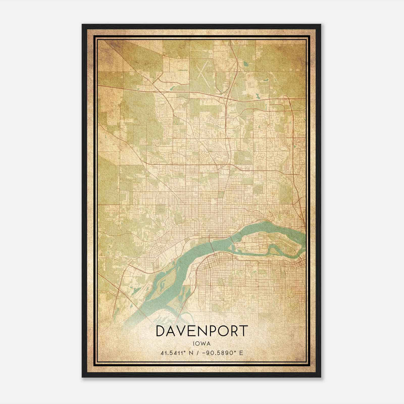 Vintage Davenport Iowa Map Poster, Modern Home Decor Wall Art Print Vintage Davenport Iowa Map Poster, Modern Home Decor Wall Art Print