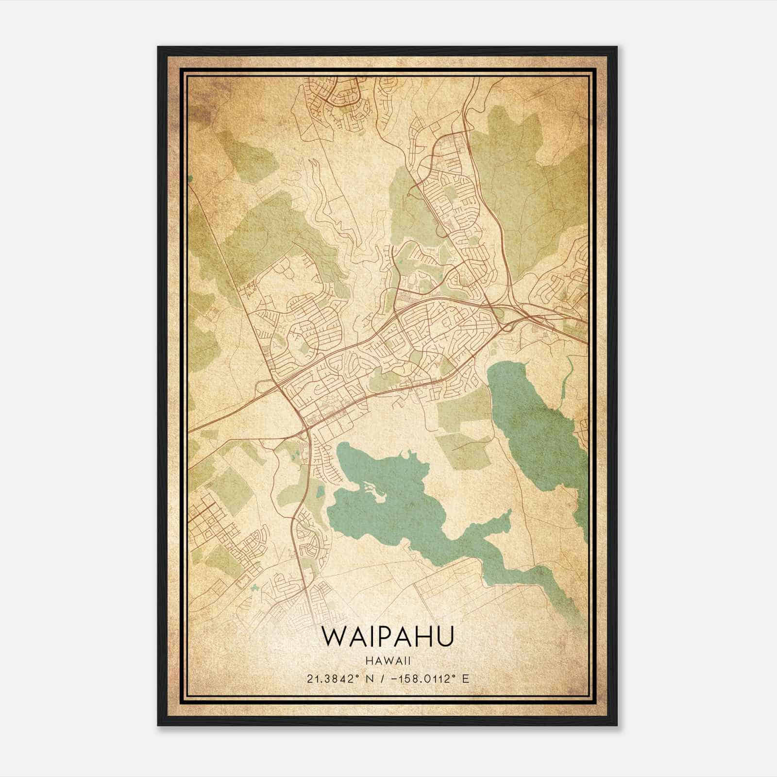 Vintage Waipahu Hawaii Map Poster, Modern Home Decor Wall Art Print