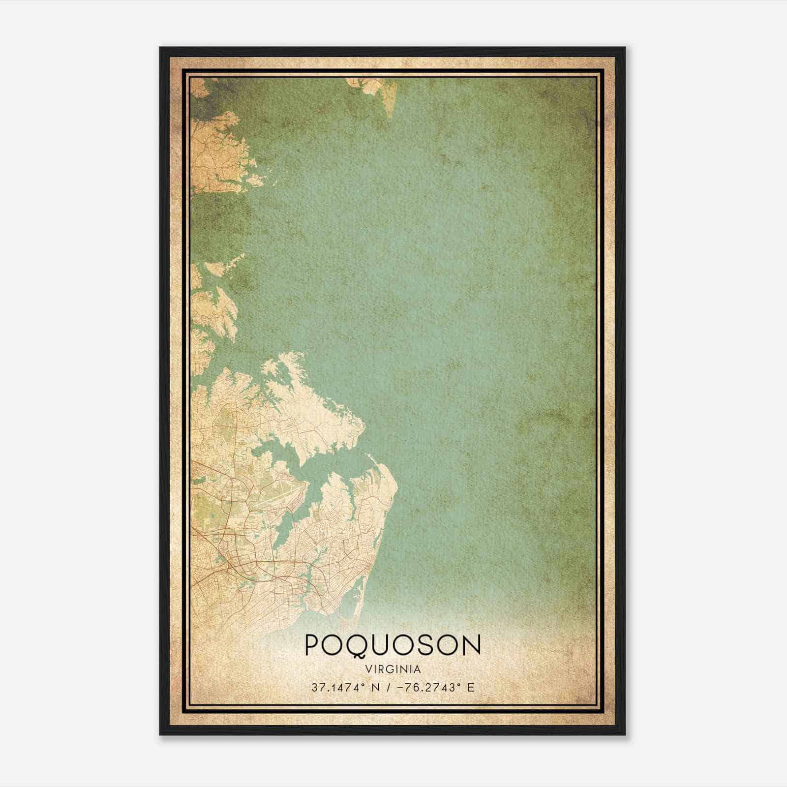Vintage Poquoson Virginia Map Poster, Modern Home Decor Wall Art Print
