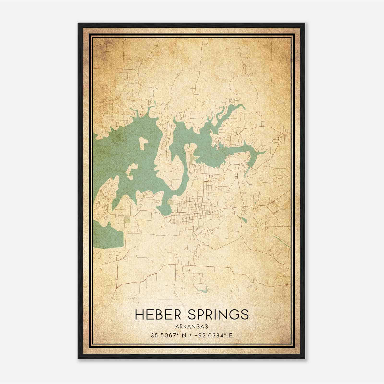 Vintage Heber Springs Arkansas Map Poster, Modern Home Decor Wall Art Print