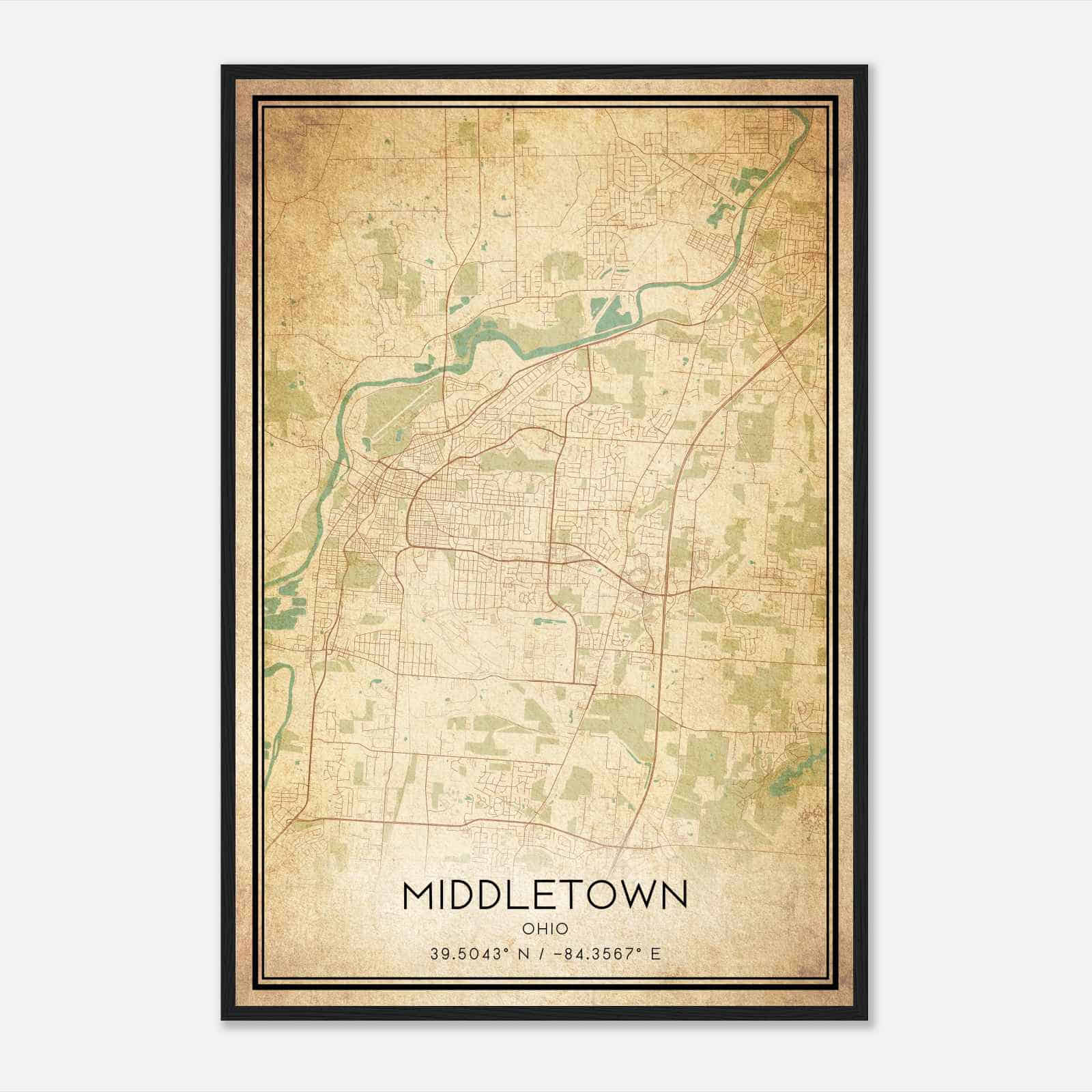 Vintage Middletown Ohio Map Poster, Modern Home Decor Wall Art Print