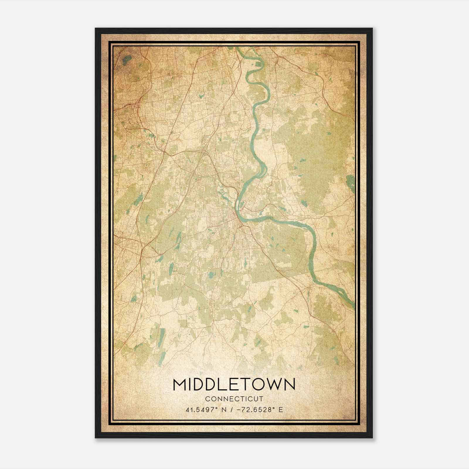 Vintage Middletown Connecticut Map Poster, Modern Home Decor Wall Art Print