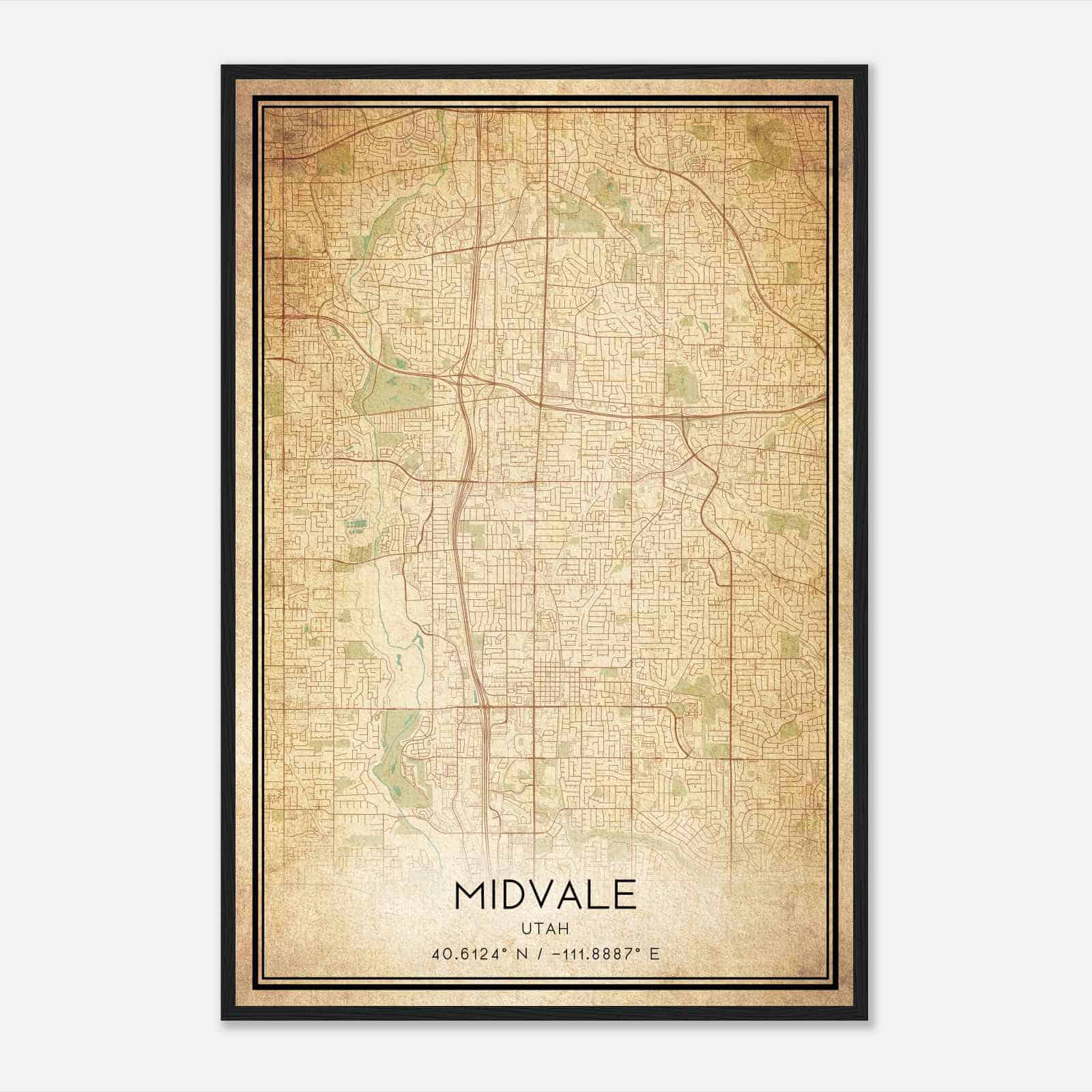 Vintage Midvale Utah Map Poster, Modern Home Decor Wall Art Print