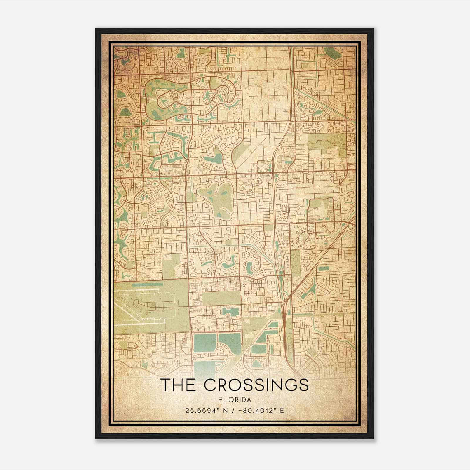 Vintage The Crossings Florida Map Poster, Modern Home Decor Wall Art Print