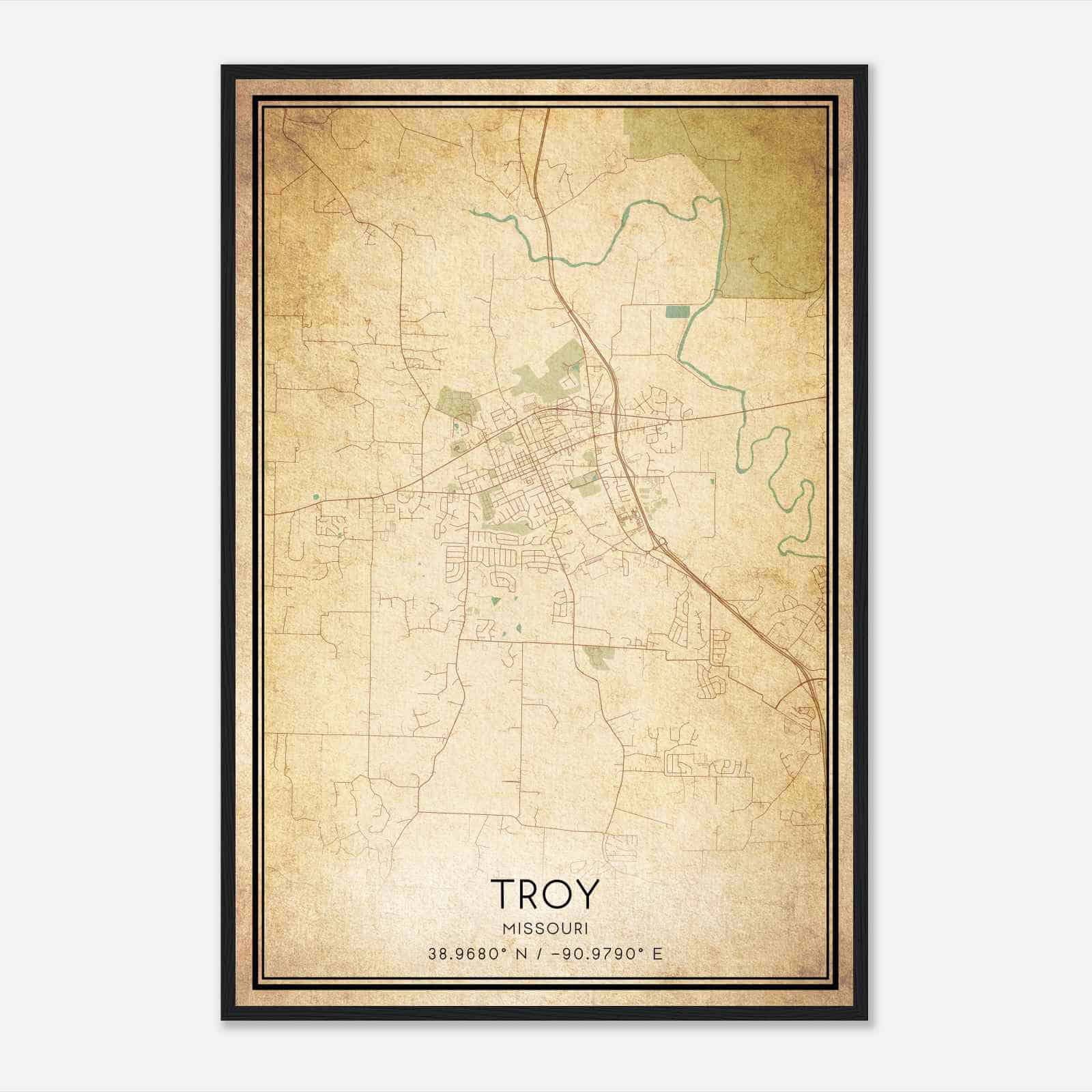 Vintage Troy Missouri Map Poster, Modern Home Decor Wall Art Print
