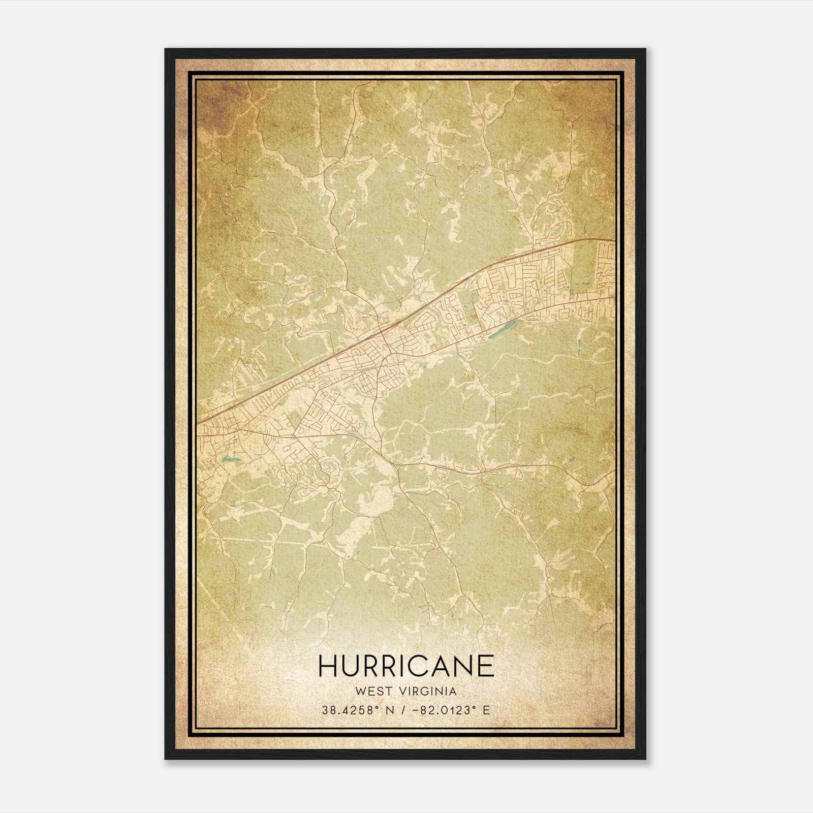 Vintage Hurricane West Virginia Map Poster, Modern Home Decor Wall Art Print