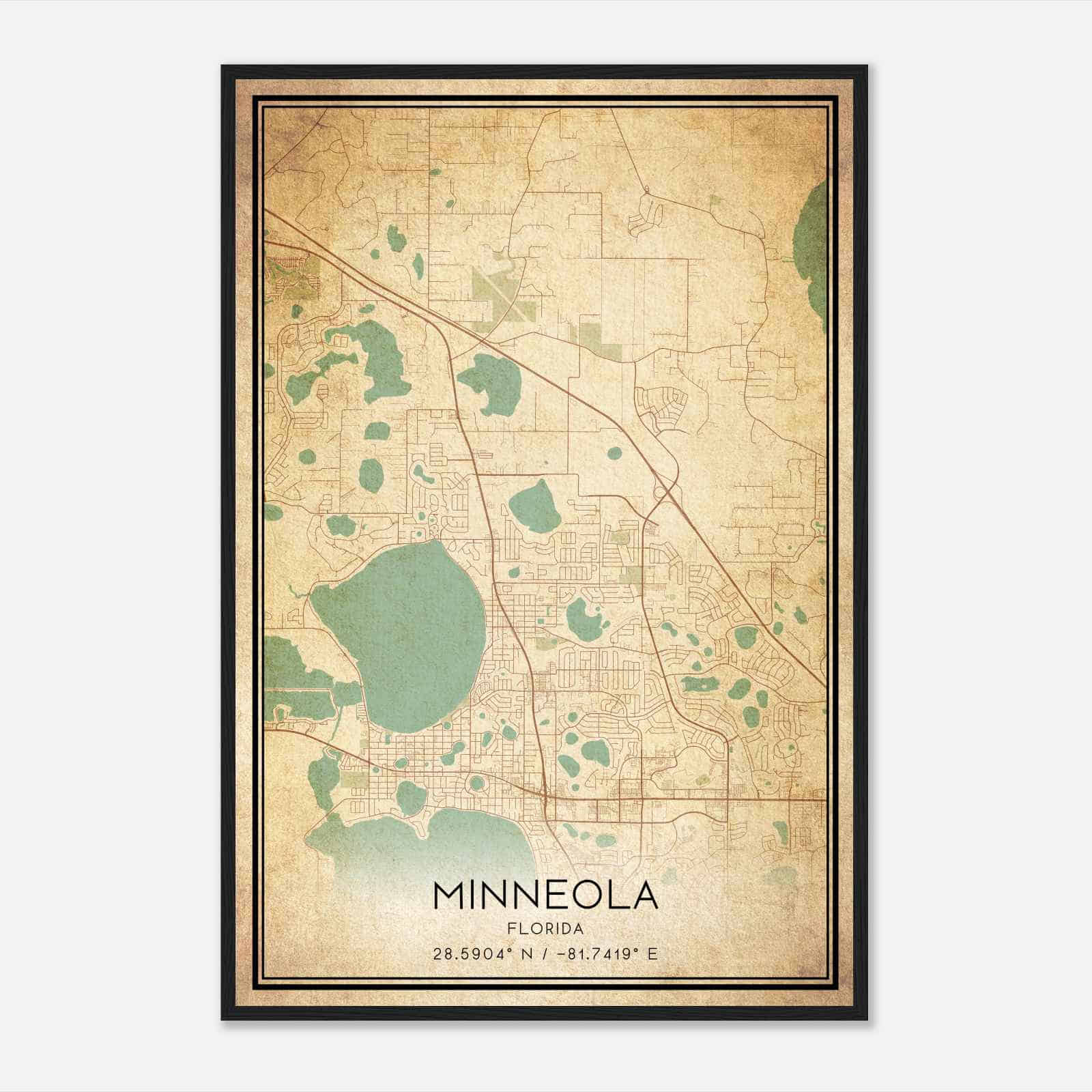 Vintage Minneola Florida Map Poster, Modern Home Decor Wall Art Print