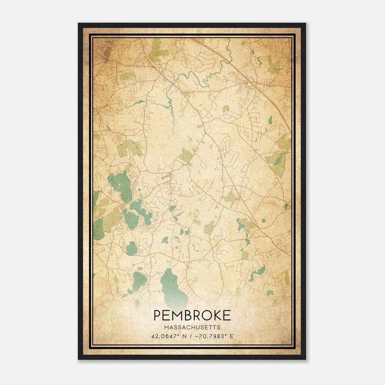 Vintage Pembroke Massachusetts Map Poster, Modern Home Decor Wall Art Print