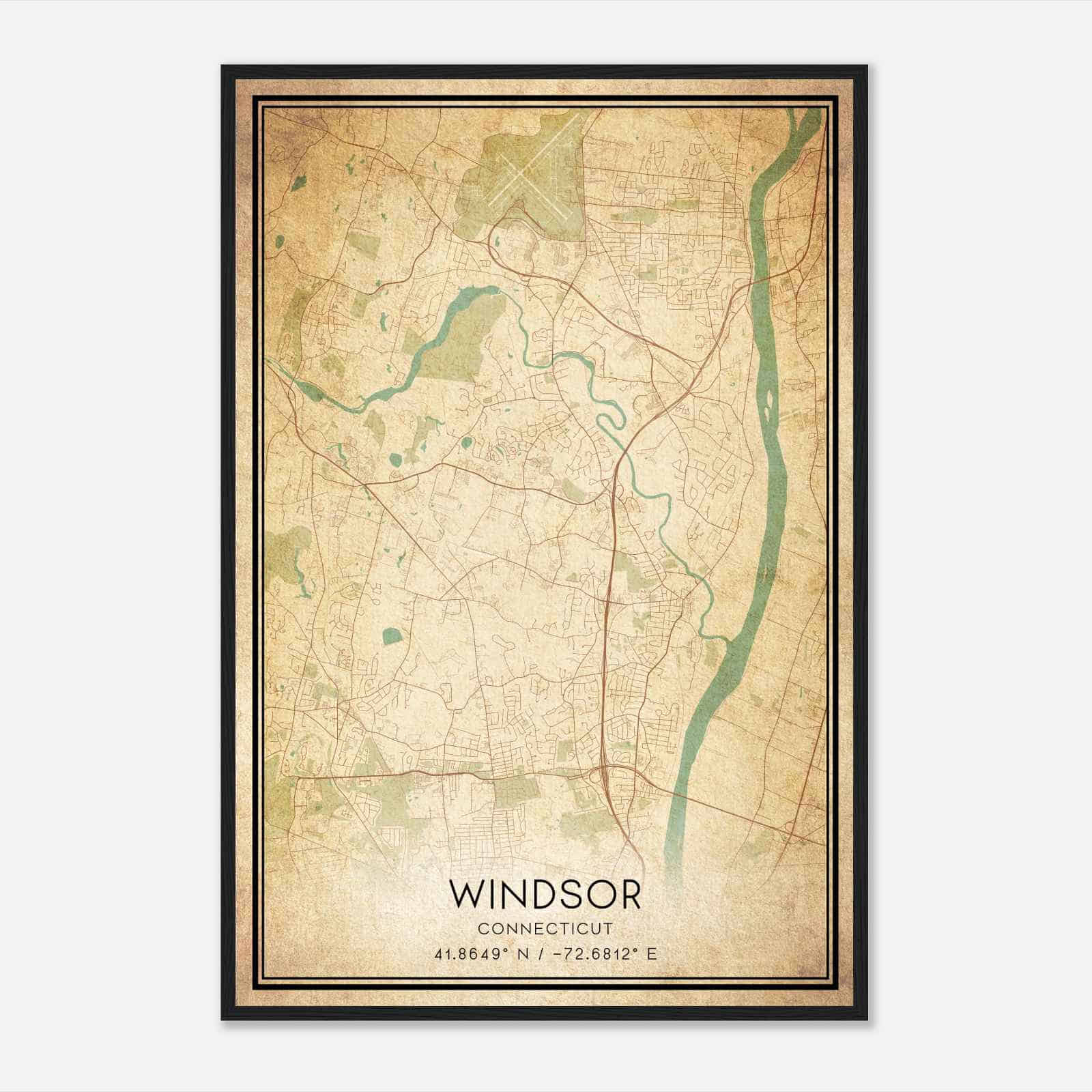 Vintage Windsor Connecticut Map Poster, Modern Home Decor Wall Art Print