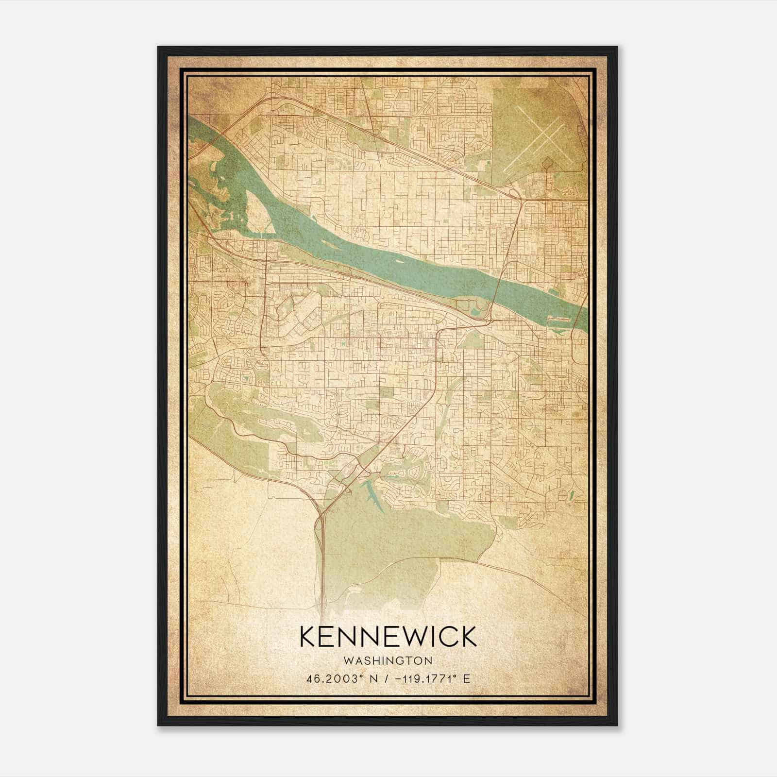 Vintage Kennewick Washington Map Poster, Modern Home Decor Wall Art Print
