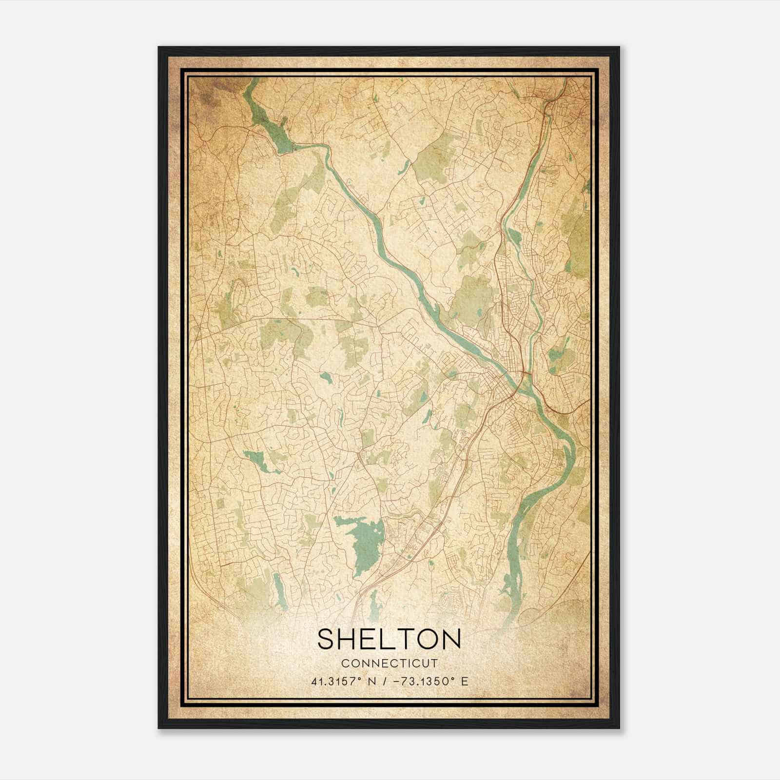 Vintage Shelton Connecticut Map Poster, Modern Home Decor Wall Art Print
