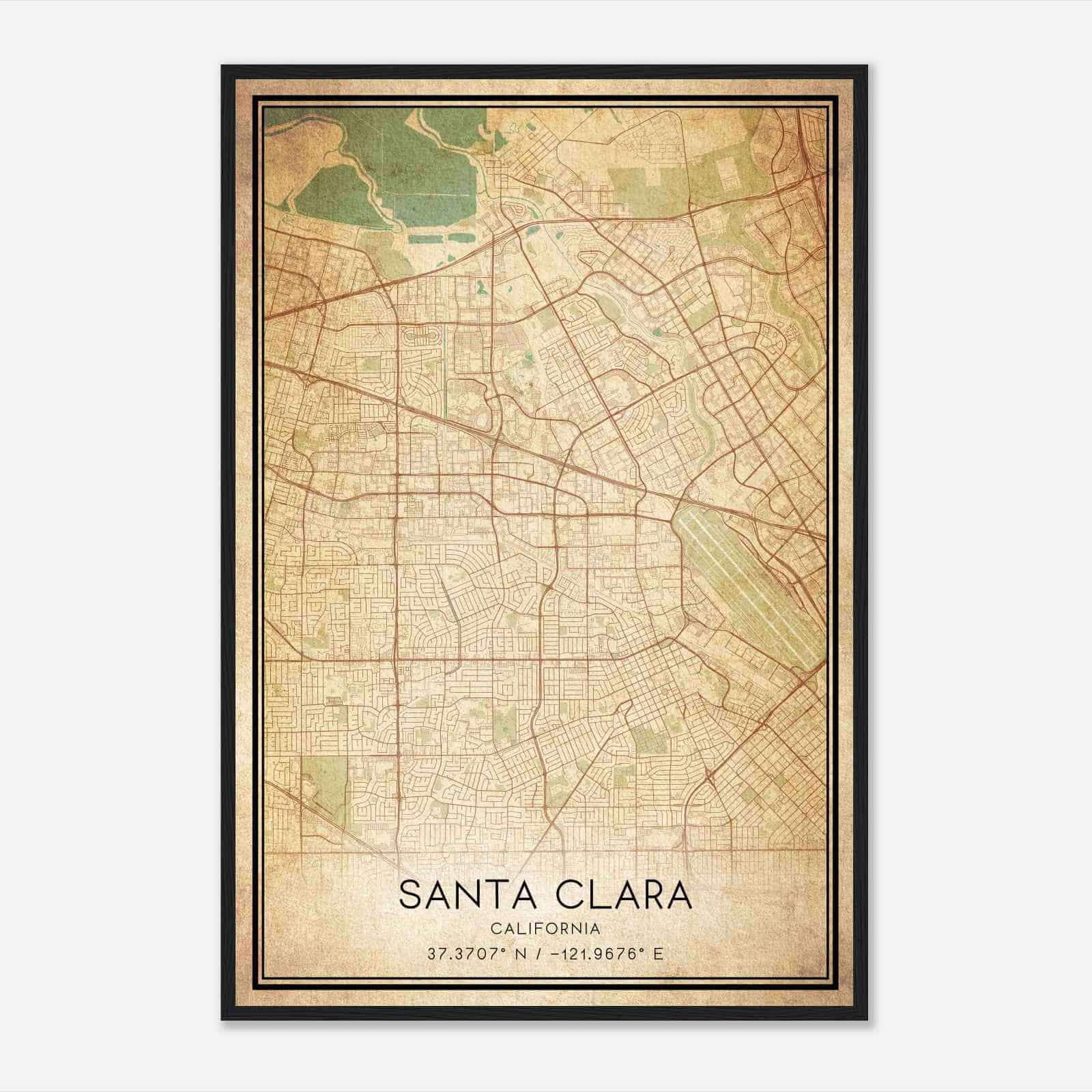 Vintage Santa Clara California Map Poster, Modern Home Decor Wall Art Print
