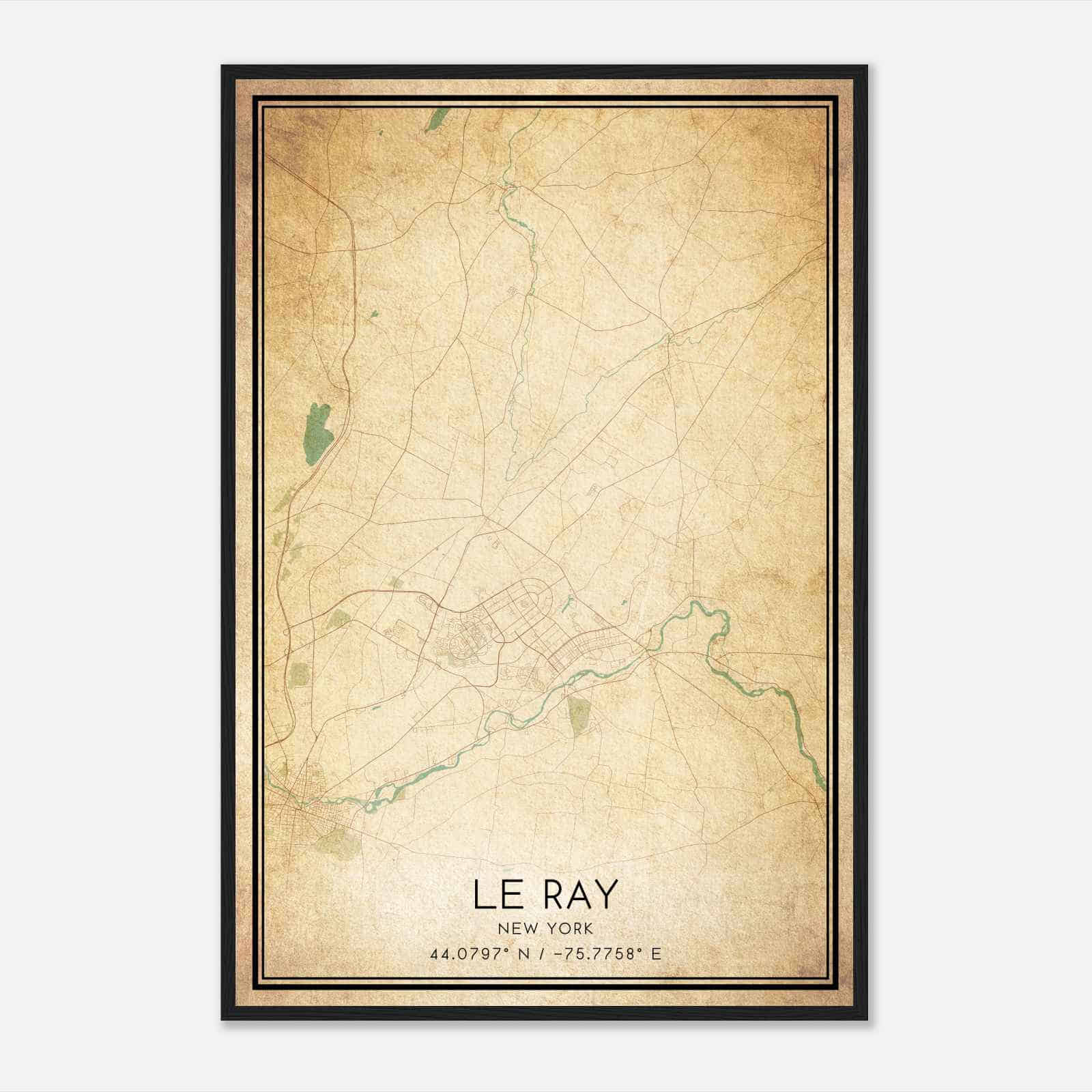 Vintage Le Ray New York Map Poster, Modern Home Decor Wall Art Print