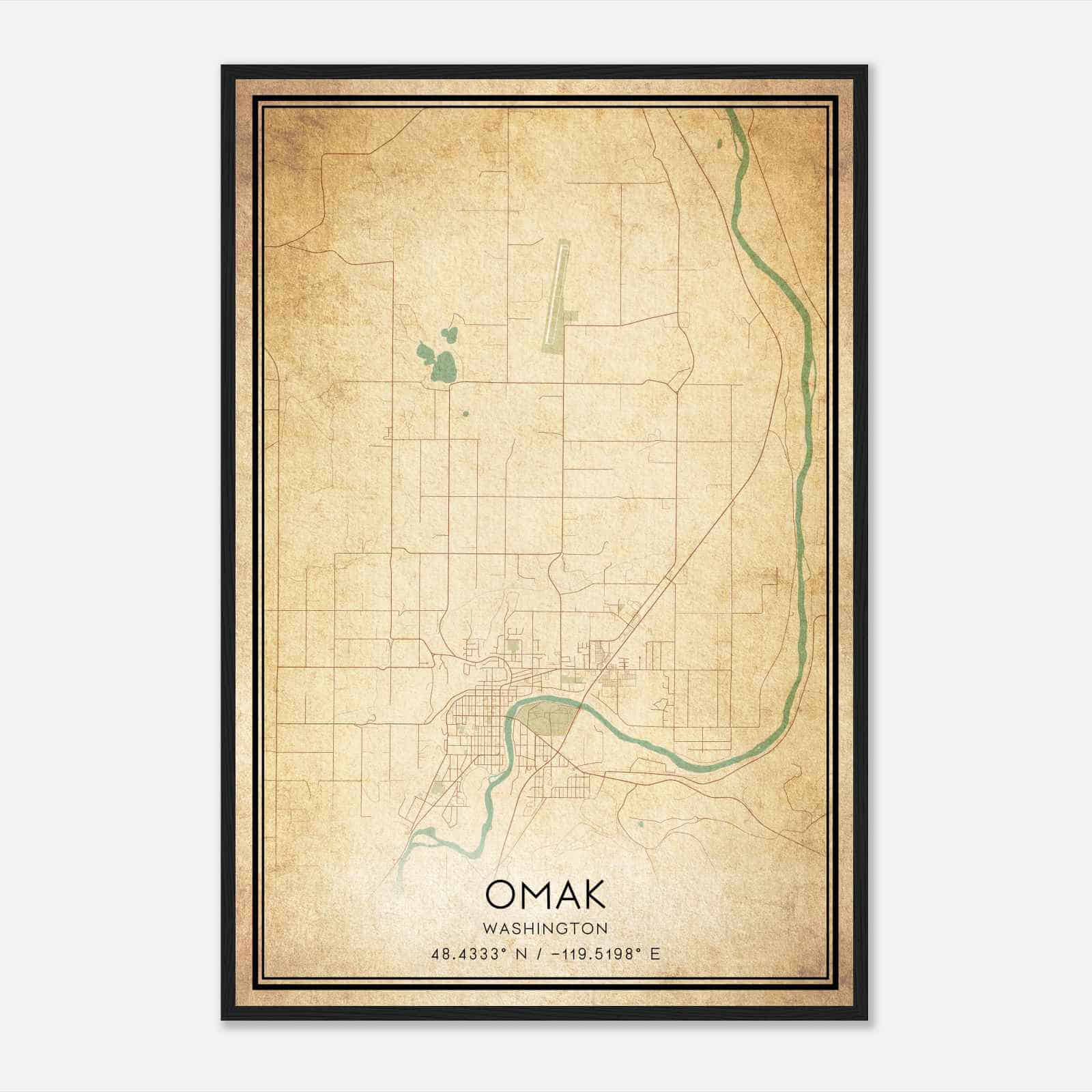 Vintage Omak Washington Map Poster, Modern Home Decor Wall Art Print