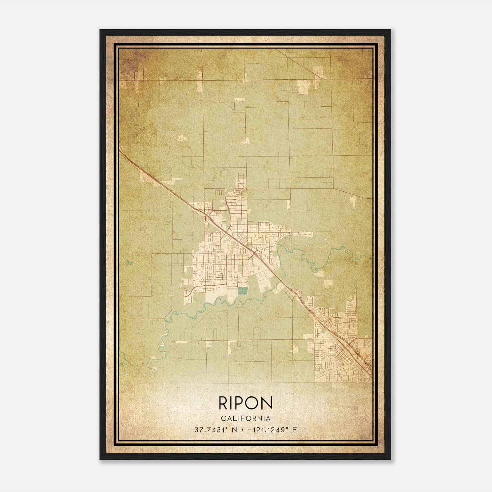 Vintage Ripon California Map Poster, Modern Home Decor Wall Art Print