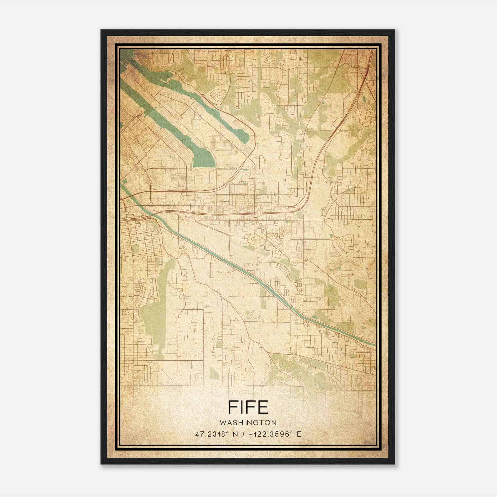 Vintage Fife Washington Map Poster, Modern Home Decor Wall Art Print