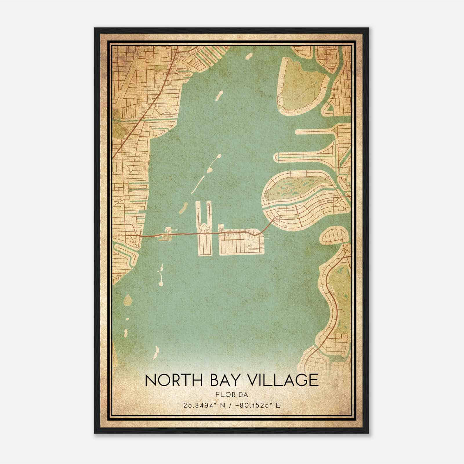Vintage North Bay Village Florida Map Poster, Modern Home Decor Wall Art Print