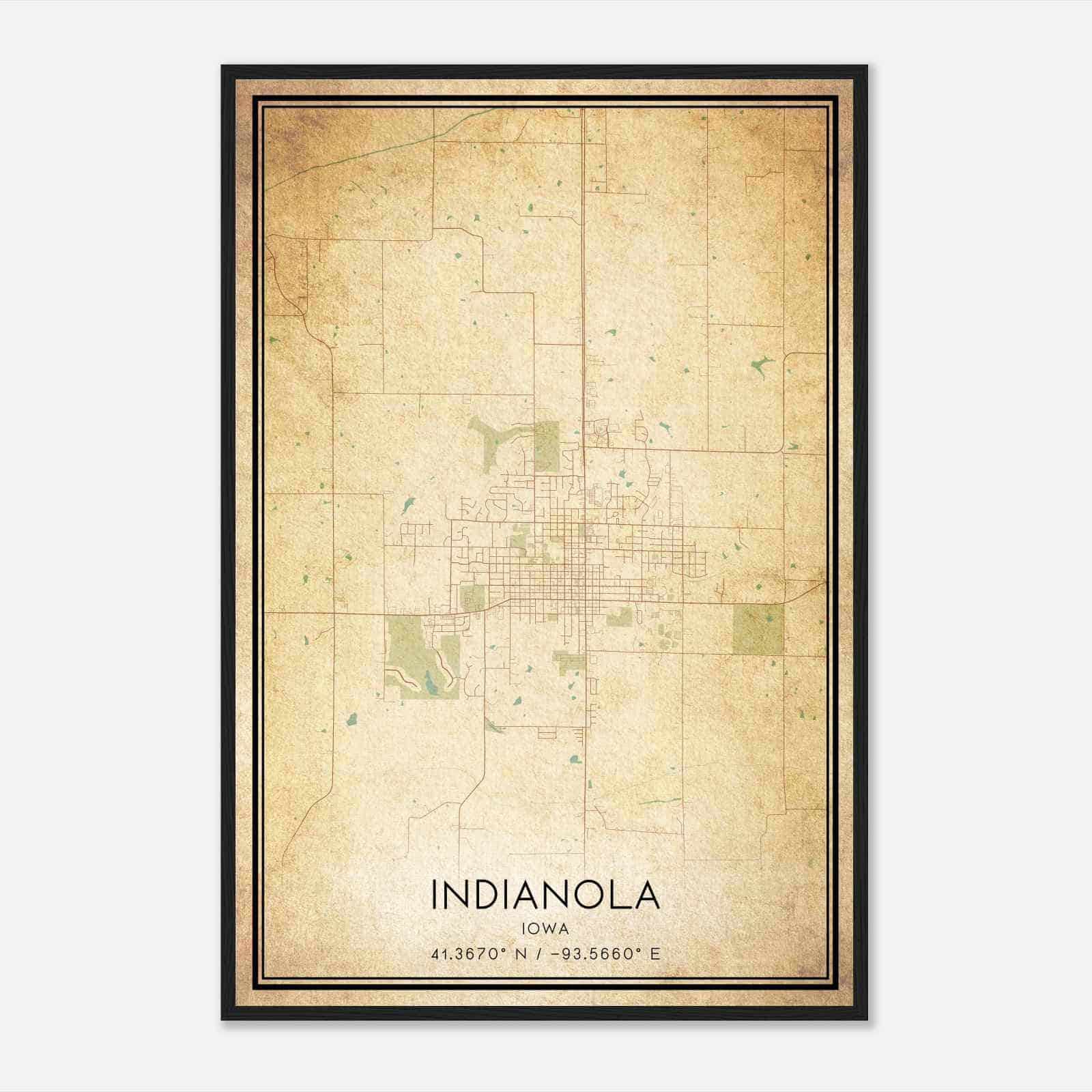 Vintage Indianola Iowa Map Poster, Modern Home Decor Wall Art Print