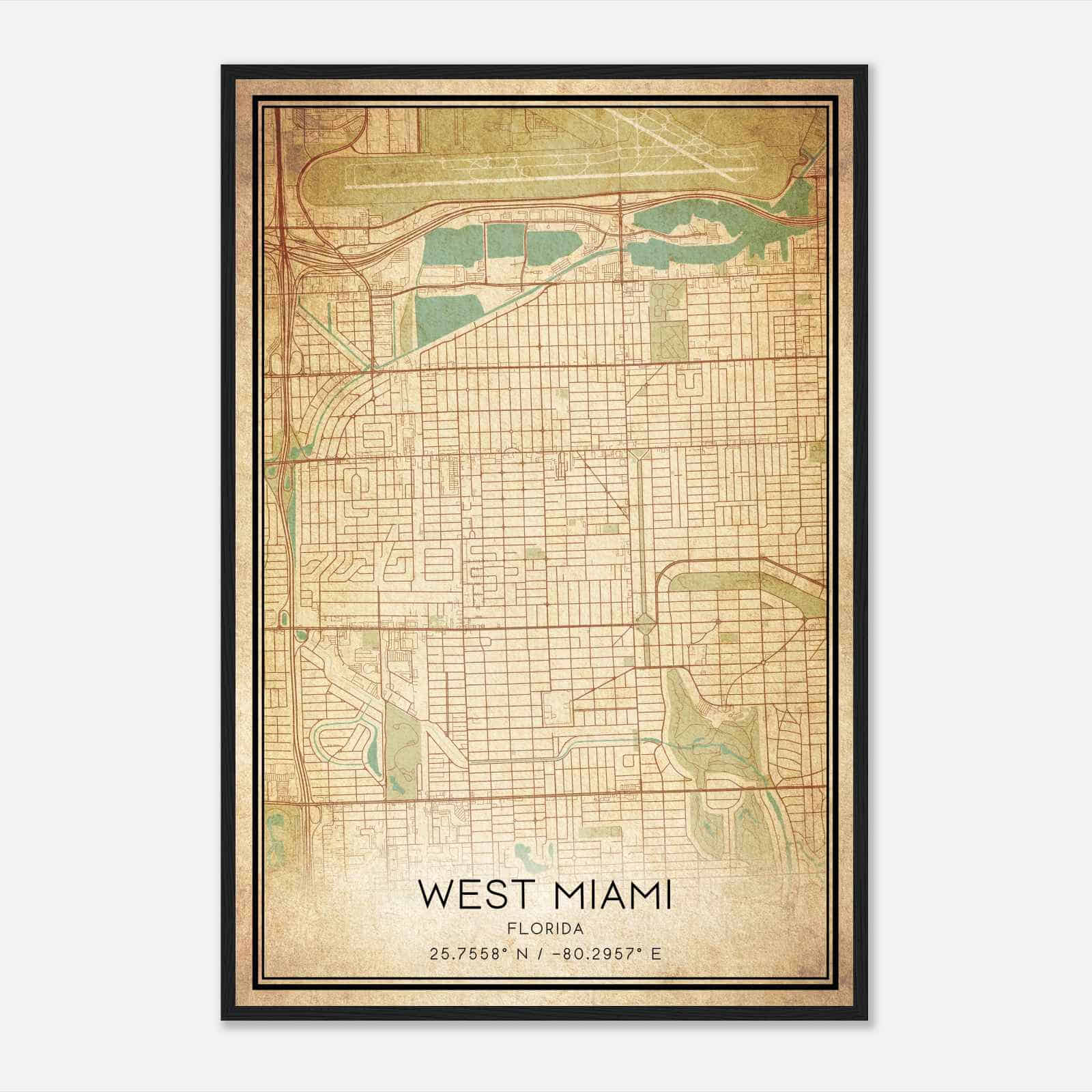 Vintage West Miami Florida Map Poster, Modern Home Decor Wall Art Print Vintage West Miami Florida Map Poster, Modern Home Decor Wall Art Print