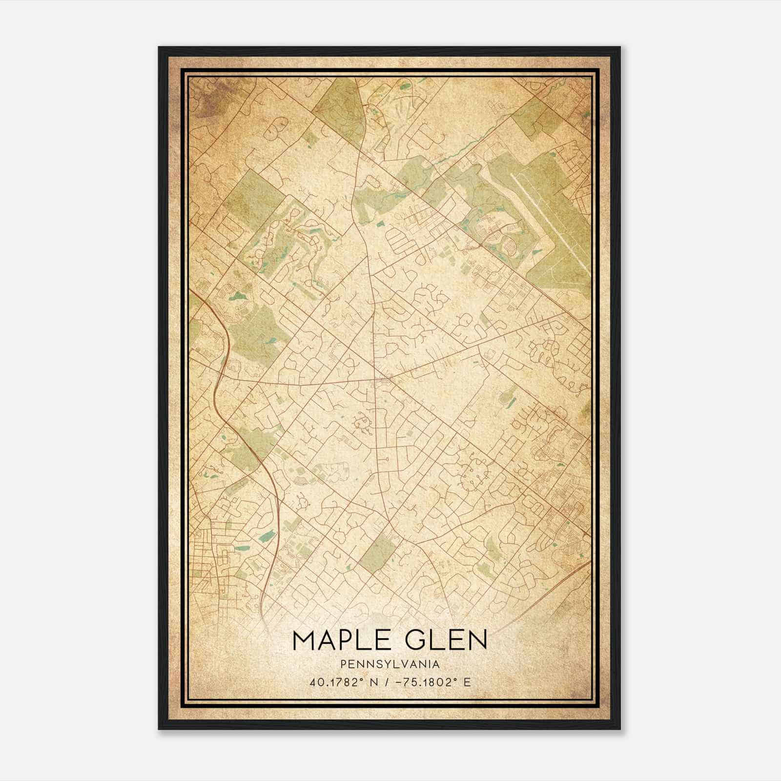 Vintage Maple Glen Pennsylvania Map Poster, Modern Home Decor Wall Art Print