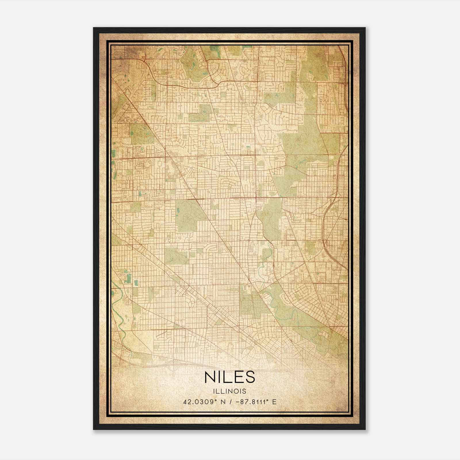 Vintage Niles Illinois Map Poster, Modern Home Decor Wall Art Print
