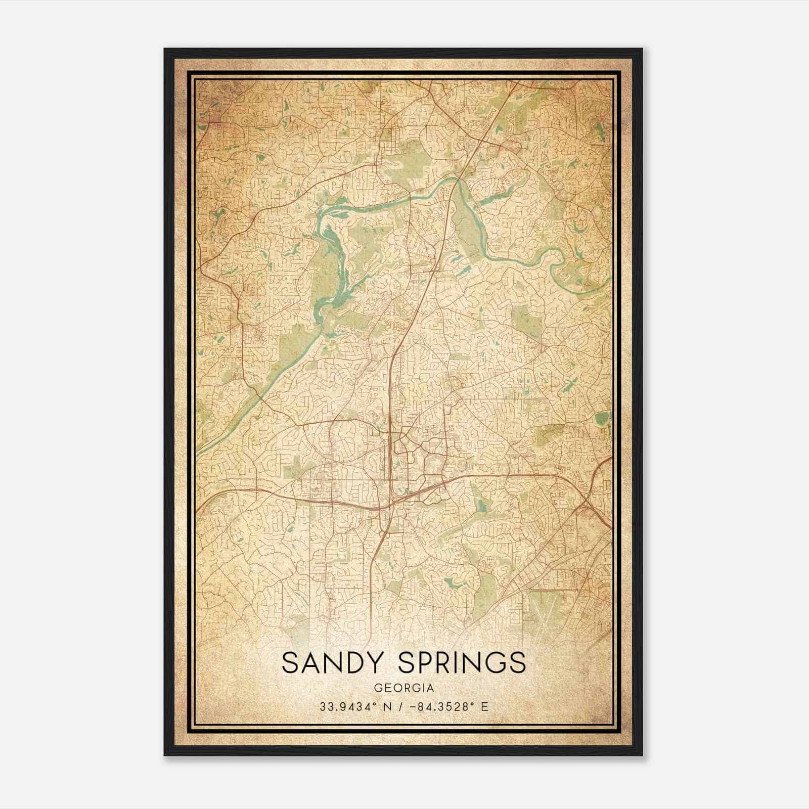 Vintage Sandy Springs Georgia Map Poster, Modern Home Decor Wall Art Print