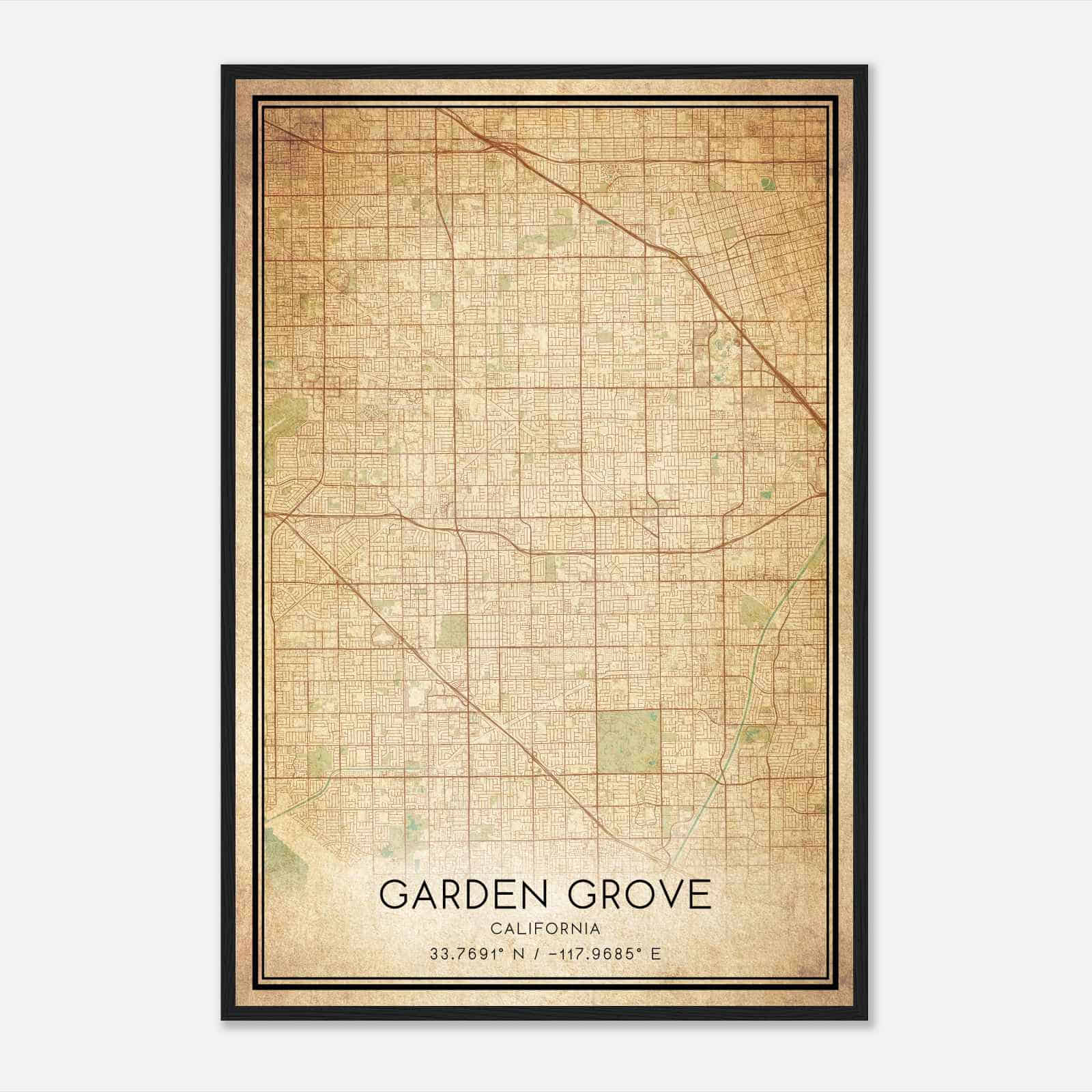 Vintage Garden Grove California Map Poster, Modern Home Decor Wall Art Print
