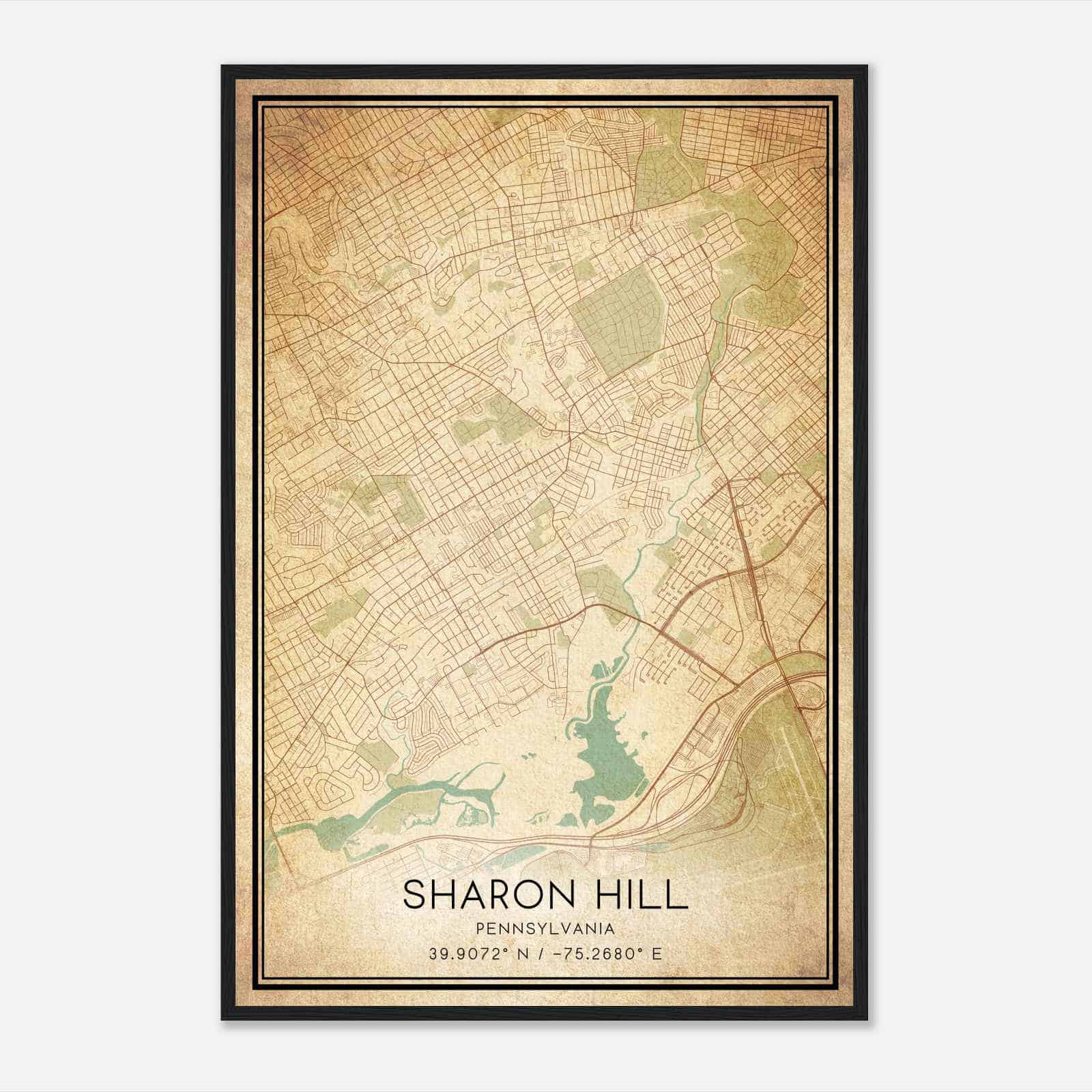 Vintage Sharon Hill Pennsylvania Map Poster, Modern Home Decor Wall Art Print