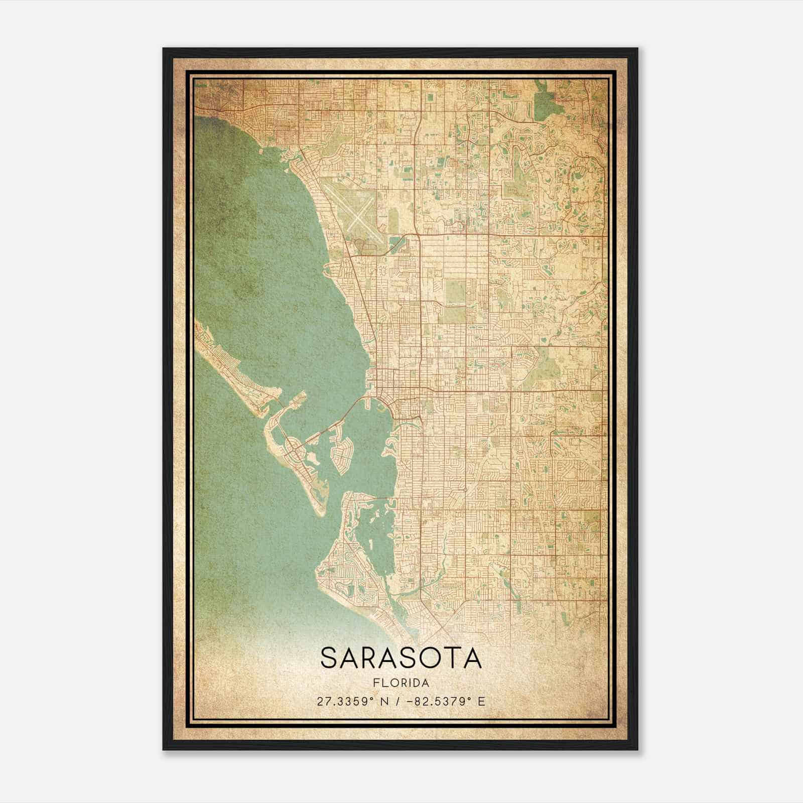 Vintage Sarasota Florida Map Poster, Modern Home Decor Wall Art Print