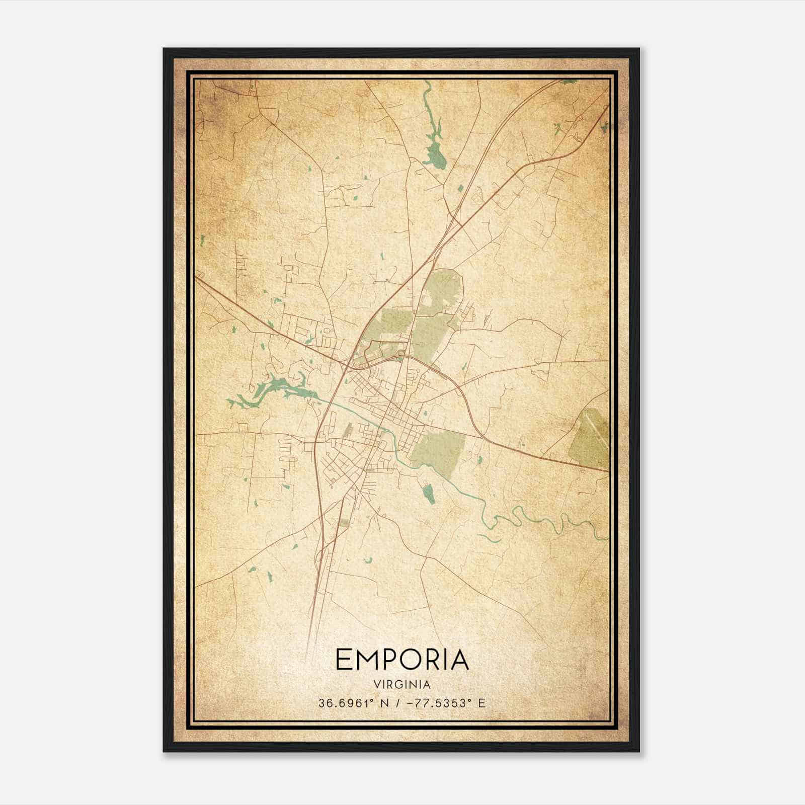 Vintage Emporia Virginia Map Poster, Modern Home Decor Wall Art Print