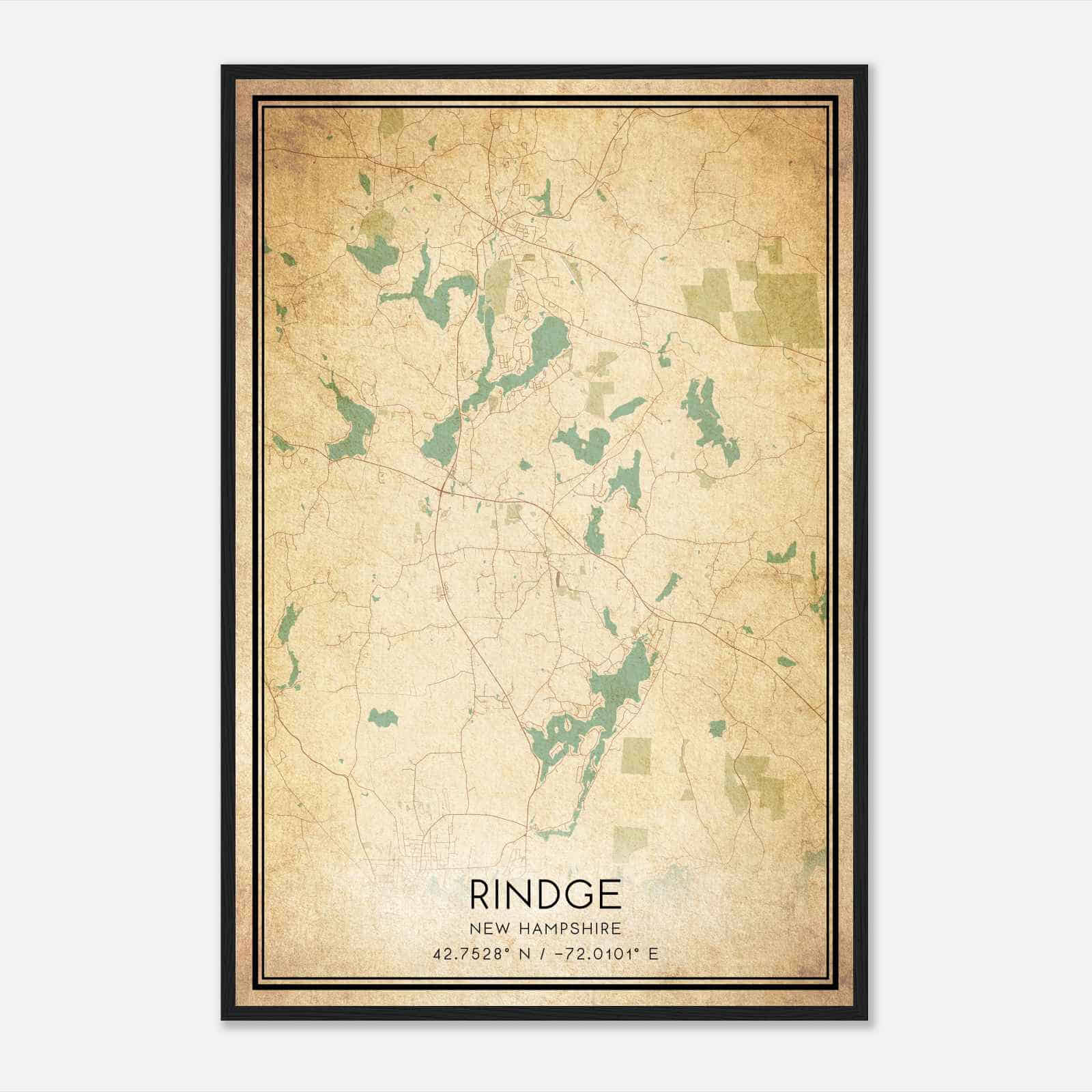 Vintage Rindge New Hampshire Map Poster, Modern Home Decor Wall Art Print