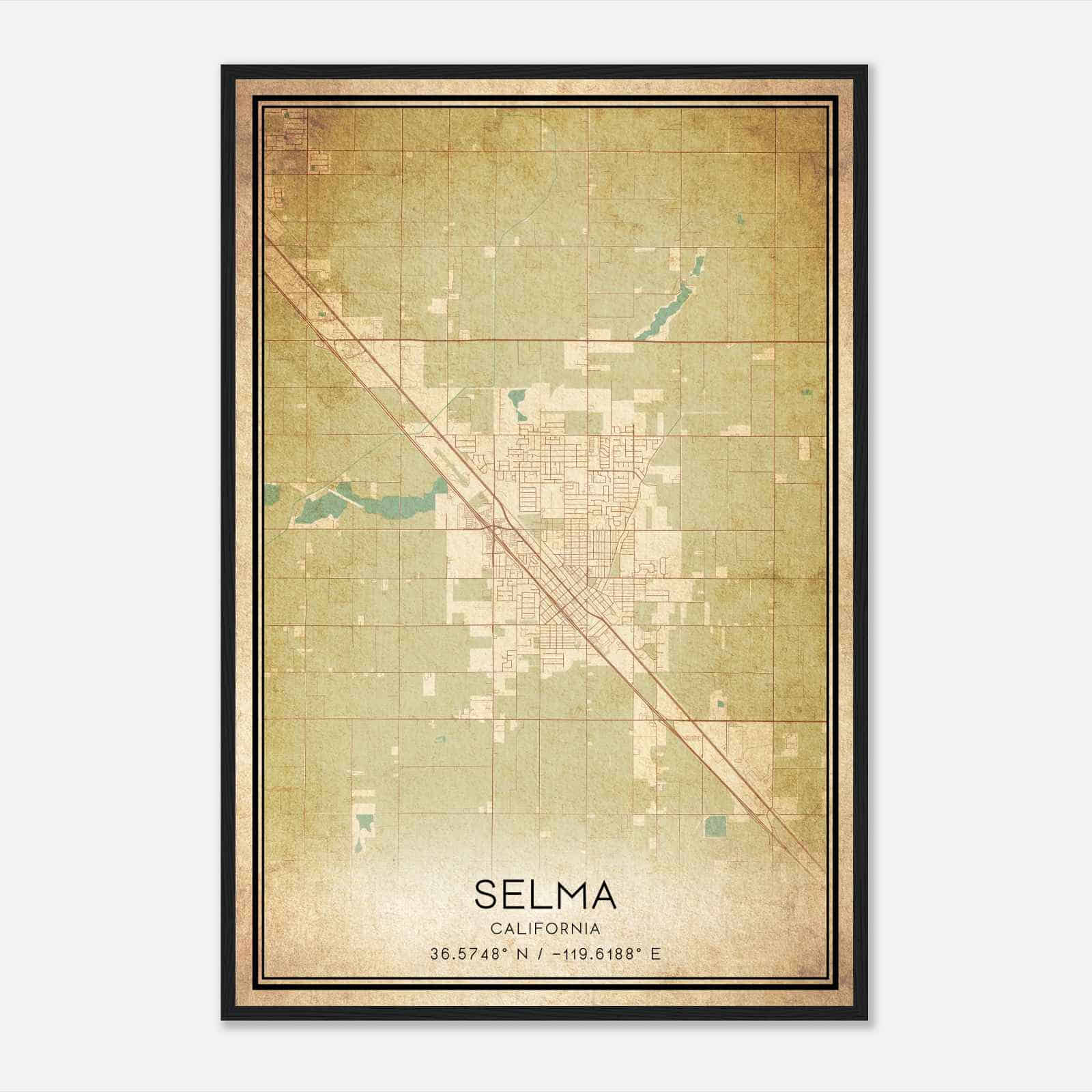Vintage Selma California Map Poster, Modern Home Decor Wall Art Print