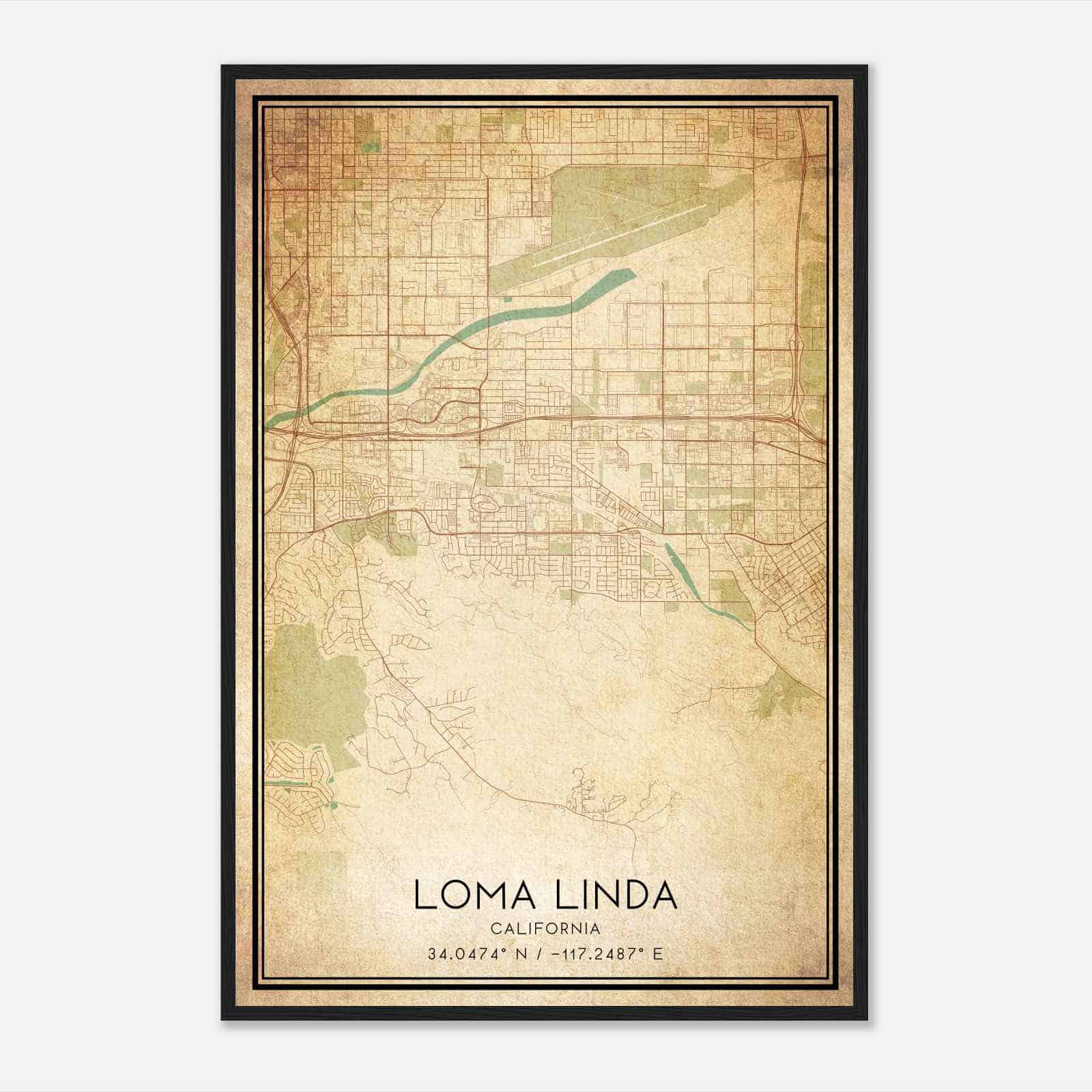 Vintage Loma Linda California Map Poster, Modern Home Decor Wall Art Print