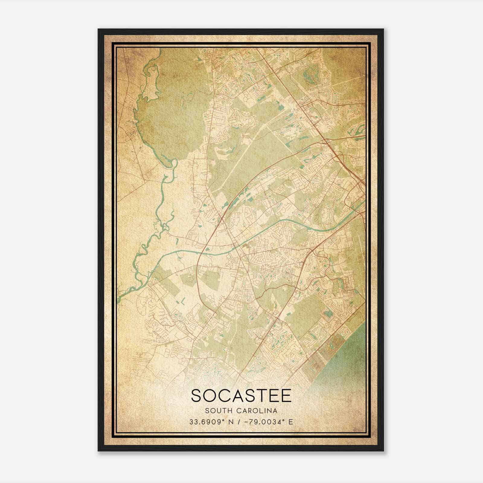 Vintage Socastee South Carolina Map Poster, Modern Home Decor Wall Art Print