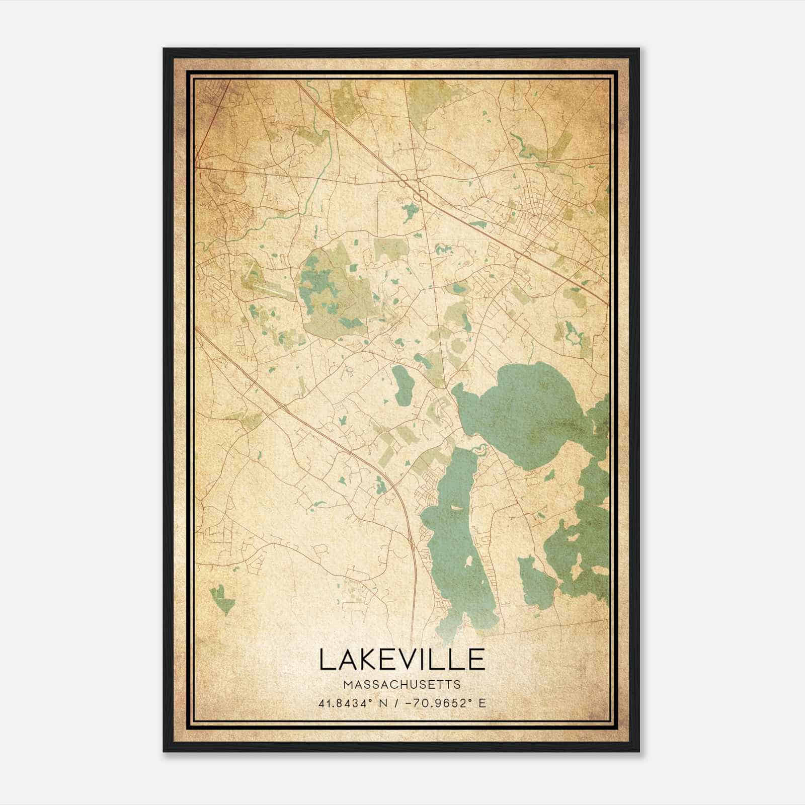 Vintage Lakeville Massachusetts Map Poster, Modern Home Decor Wall Art Print