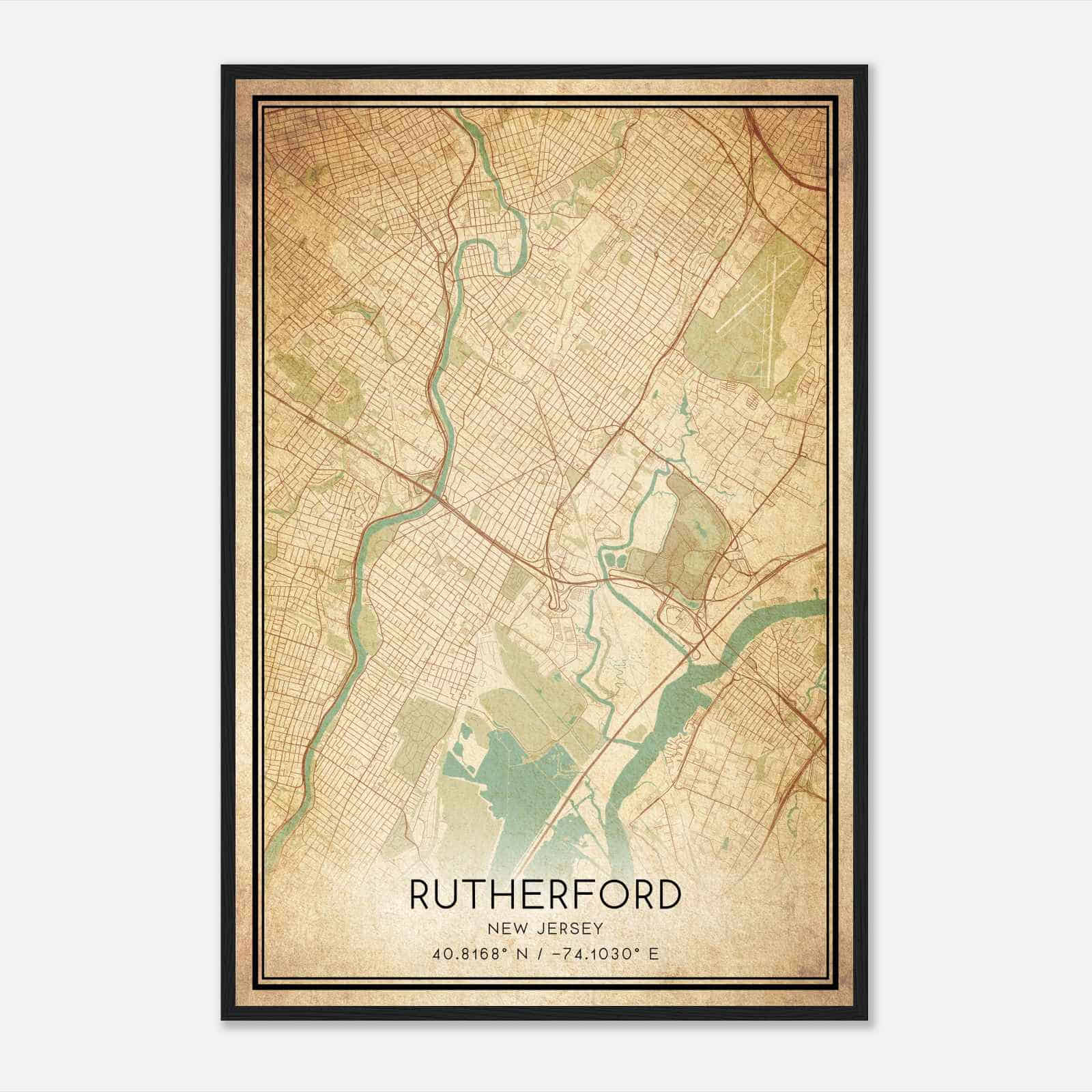 Vintage Rutherford New Jersey Map Poster, Modern Home Decor Wall Art Print