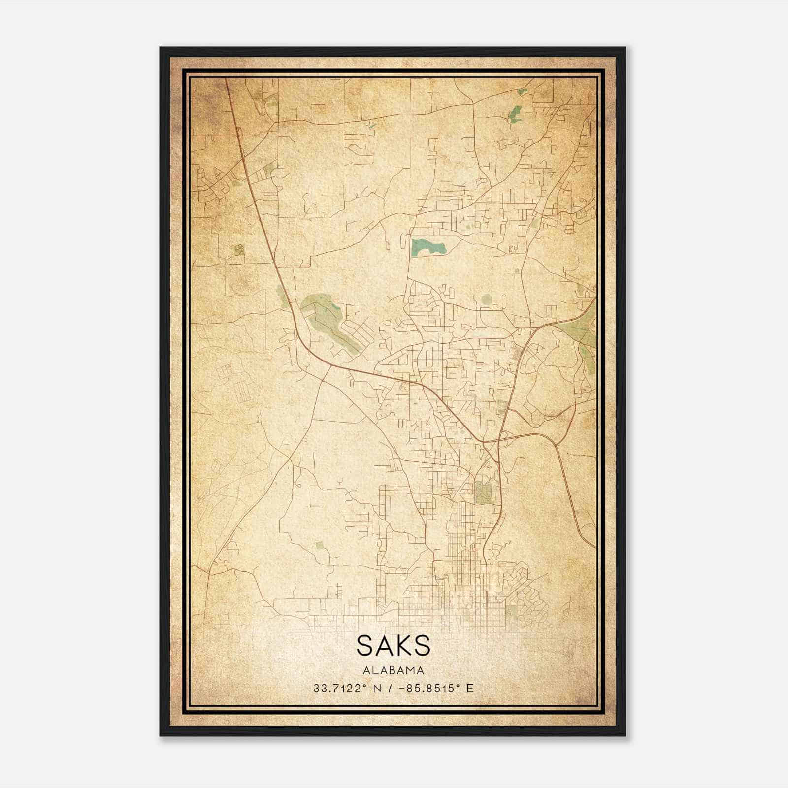 Vintage Saks Alabama Map Poster, Modern Home Decor Wall Art Print