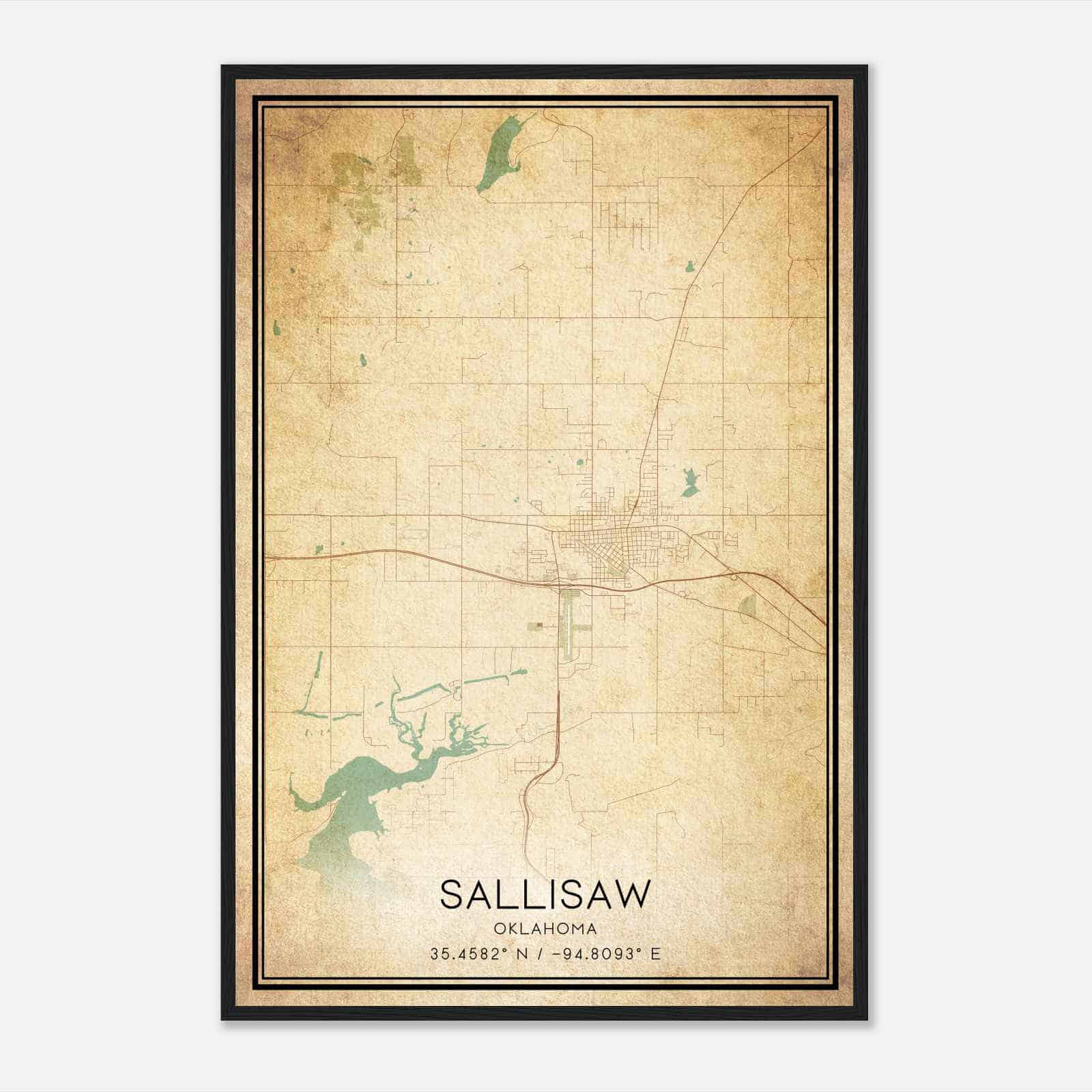 Vintage Sallisaw Oklahoma Map Poster, Modern Home Decor Wall Art Print
